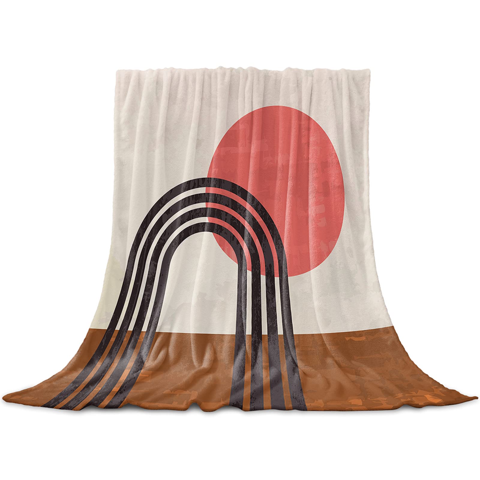 Red Sun Abstract Throw Blanket - Soft Flannel Fleece Microfiber Geometric Mid-Century Design - 40x60 Inch Cozy Blanket for Bed, Sofa, Couch, Chair & Camping - Perfect Gift for Home Decor & Warmth