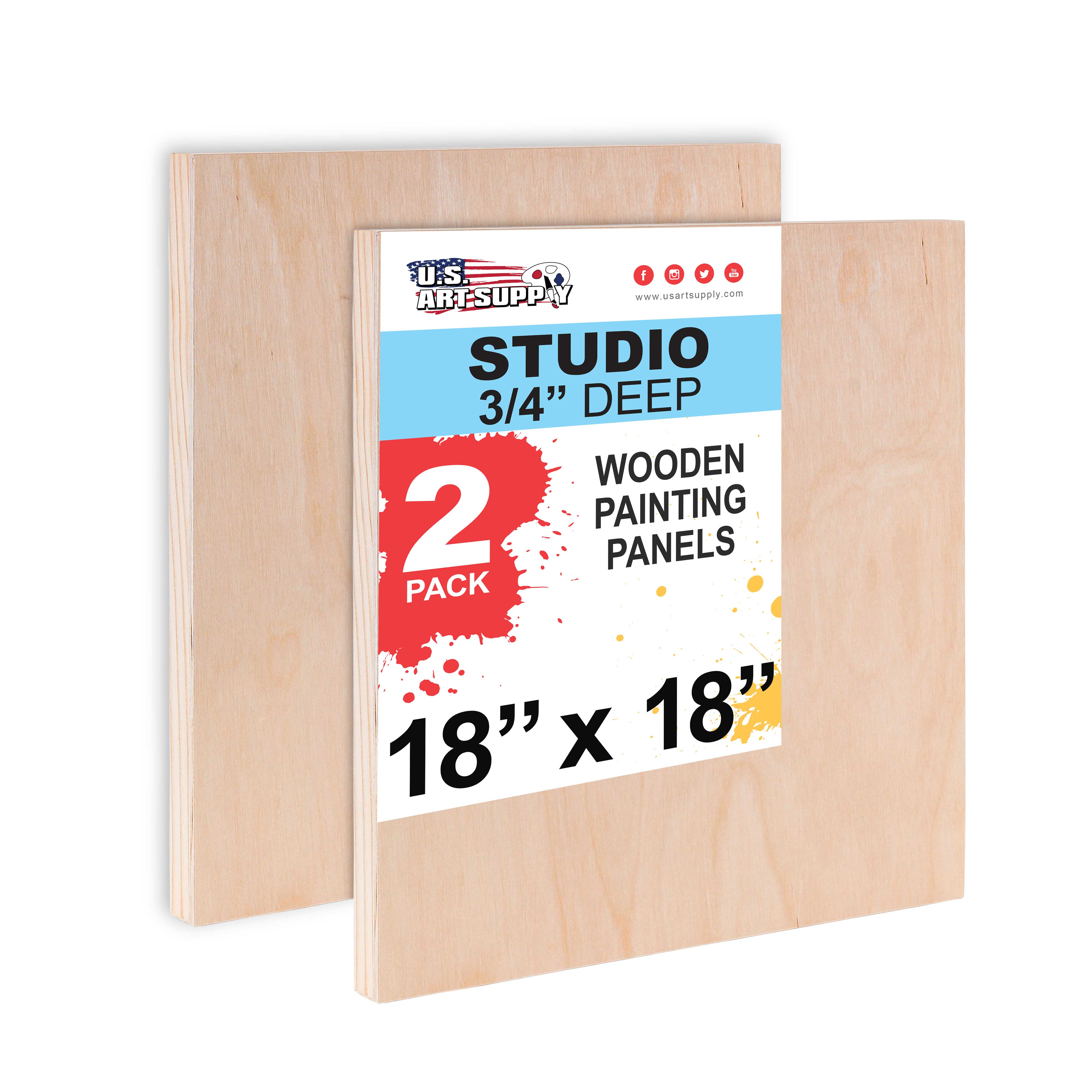 Unfinished Cradled Wood Panels for Painting - 2 Pack of 18x18 Inch Studio Birch Wooden Canvas Boards (3/4