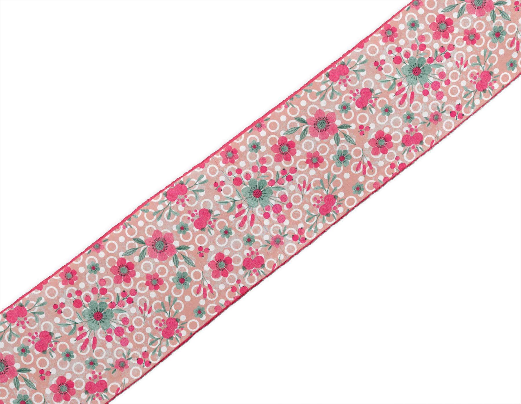 Pink Circle Berries & Primula Stripe Floral Printed Velvet Ribbon Trim - 9 Yards x 3 Inches Wide - Premium Sewing Lace for DIY Crafts, Gift Wrapping, Scrapbooking & Home Decor Accessories