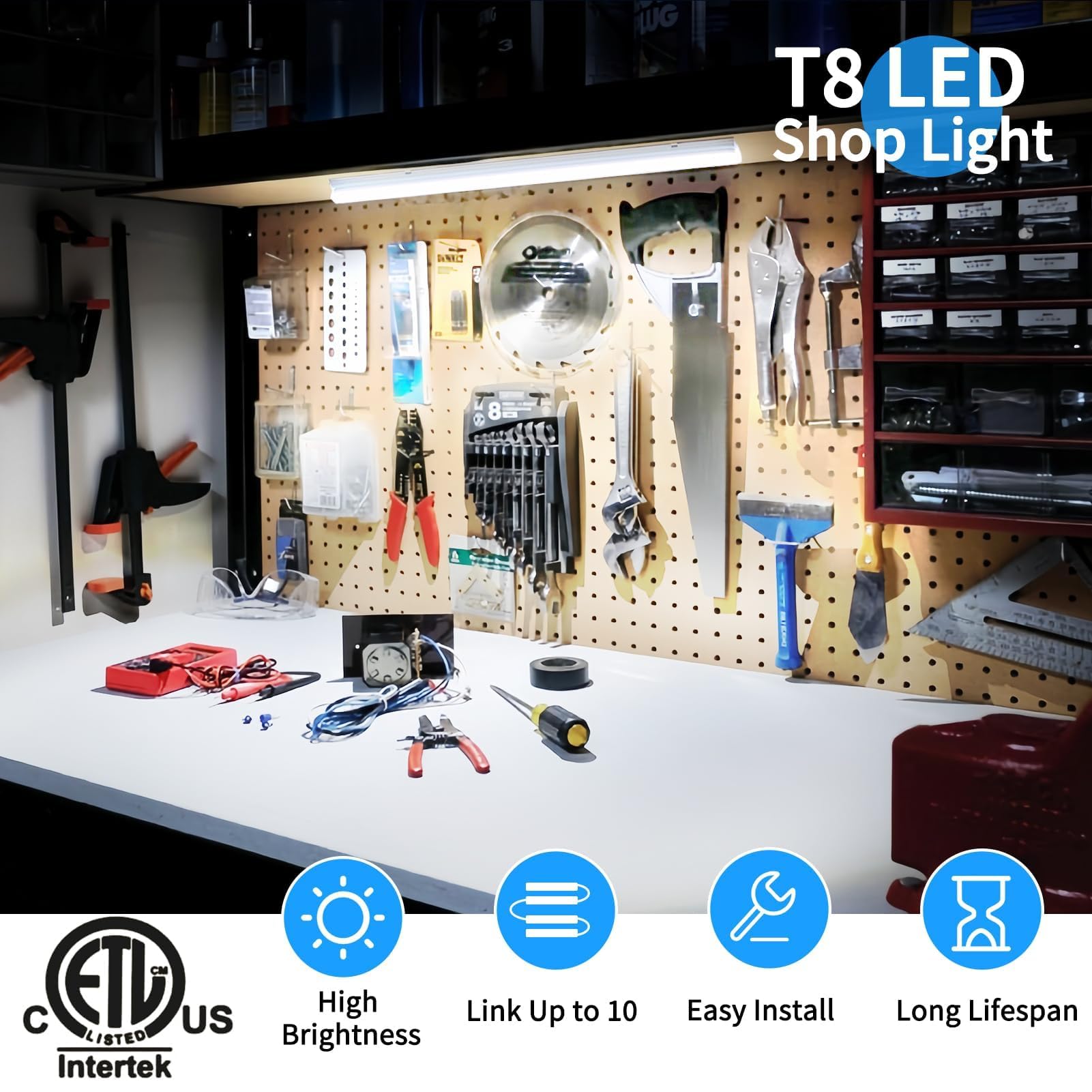 CNSUNWAY 2FT LED Shop Light, 24W 5000K Daylight White T8 LED Light Fixture, 3100LM Super Bright, D-Shaped Linkable LED Tube Lights for Garage, Workshop, Basement, Office - Plug & Play, Energy Saving, 2 Pack - Perfect for Task Lighting, Workbench Illumination & Home Improvement Projects