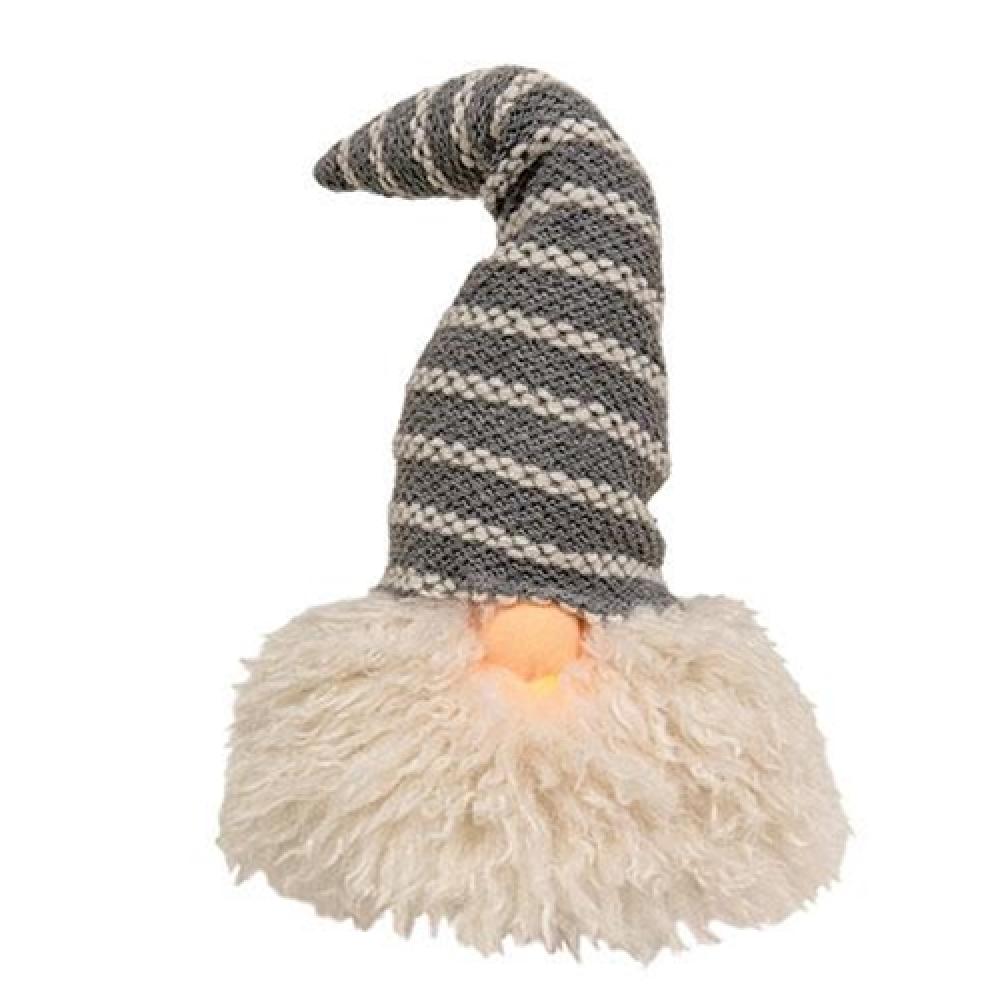 Medium Gray Santa Gnome Hat with LED Light Nose - Festive Christmas Decoration for Home, Garden, and Holiday Parties