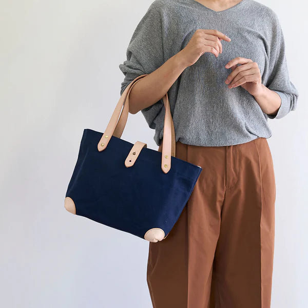 Stylish Kurashiki Hampu Canvas Tote Bag with Button Studs - Beige | Durable & Fashionable Shoulder Bag for Work, Travel & Daily Use