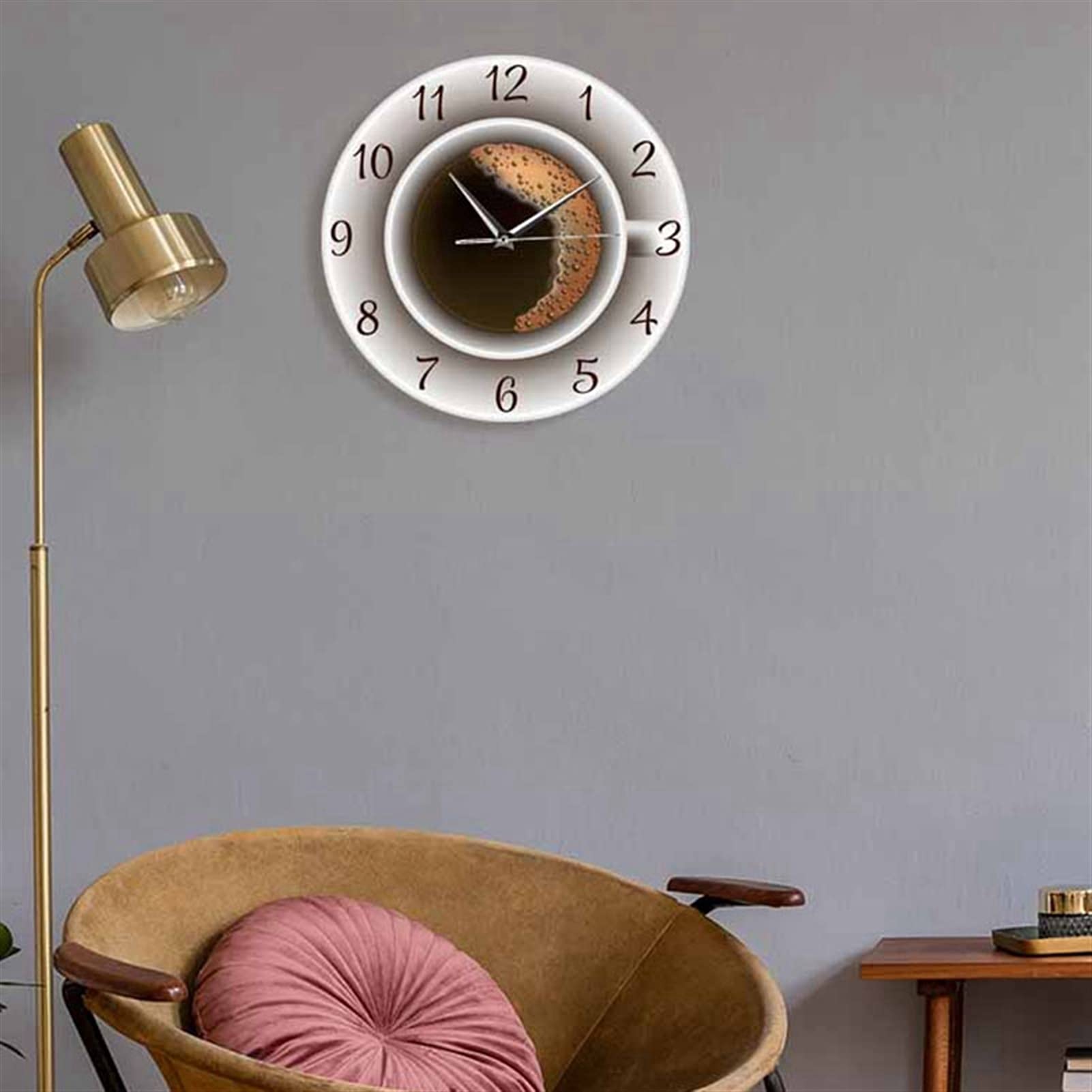 TOMYEUS Silent Wall Clock - Decorative Coffee Cup with Foam Design, Perfect for Kitchen, Cafe & Coffee Shop Decor | Stylish Timepiece for Home & Office