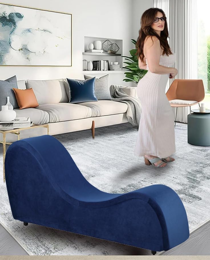 Ergonomic Yoga Chaise Lounge Chair for Adults - Padded Stretching Bench with Removable Washable Cover & Non-Slip Bottom - Perfect for Home Yoga, Meditation, Living Room Relaxation & Bedroom Exercises (Blue)