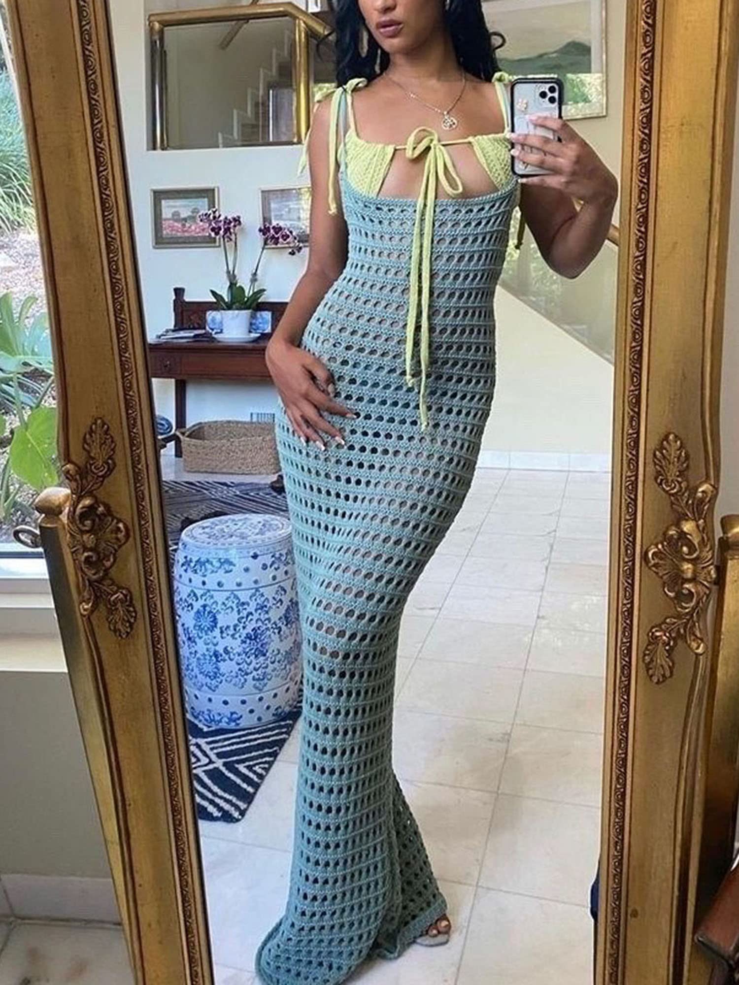 Women's Crochet Beach Cover Up Dress - Long Maxi Swimwear Bikini Coverup for Summer Vacation, Pool Party & Tropical Getaway