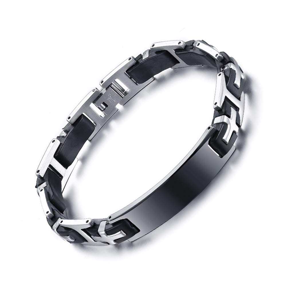 Stylish Black & Silver Stainless Steel ID Bracelet for Men - Durable Bangle Arm Cuff Jewelry - Perfect for Casual Wear, Gifts & Special Occasions