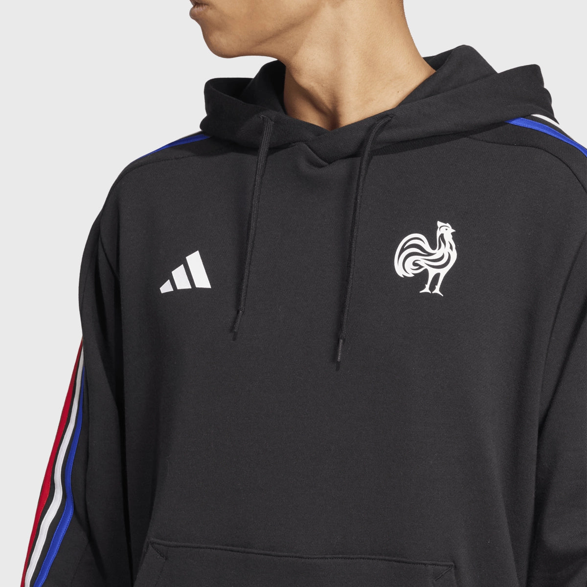 Adidas France Rugby 3 Stripe Hoodie - Men's Black Pullover Sweatshirt for Casual Wear & Sports Fans