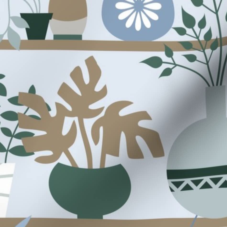 Premium Spoonflower Fabric - Botanical Cactus & Leaf Print Satin Fabric by The Yard for Sewing, Apparel, Blankets & Home Decor | Perfect for DIY Fashion, Curtains & Pillow Covers