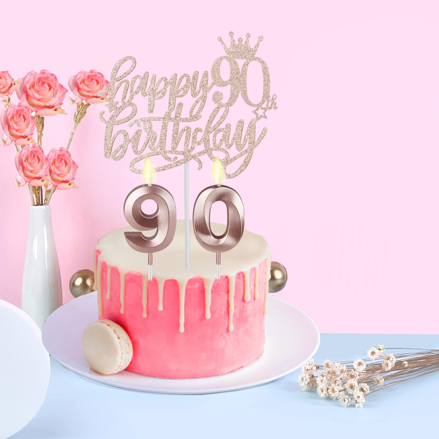 90th Birthday Party Decorations for Women - Elegant Crown/Tiara, Satin Sash, Cake Topper & Candles Set - Perfect for Milestone Celebrations, Retirement Parties & Special Occasions
