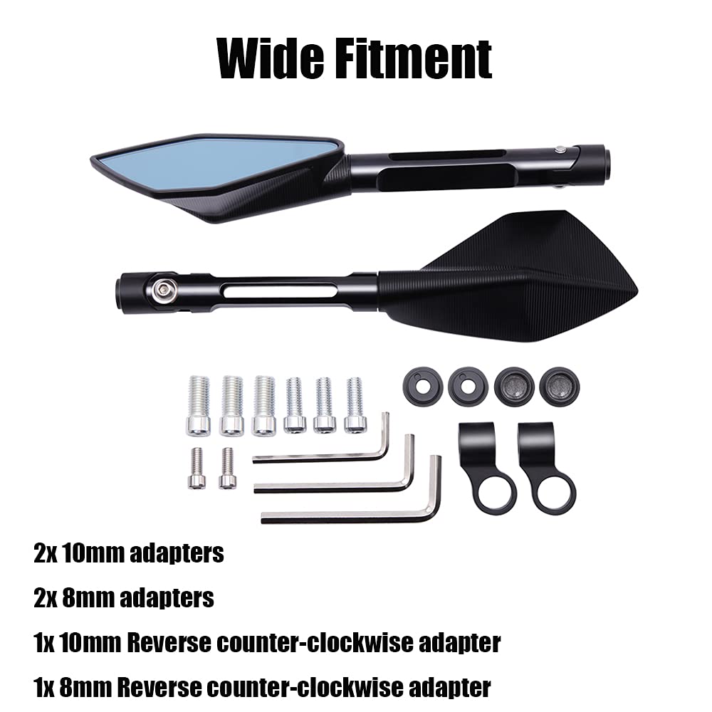 Universal Aluminum Motorcycle Handlebar End Mirror - 8mm & 10mm Adjustable Side Rearview Mirrors for Street Bike, Sport Bike, Dirt Bike, Cruiser, Chopper & Scooter (Black) - Enhanced Safety & Visibility for Urban Commuting & Off-Road Adventures