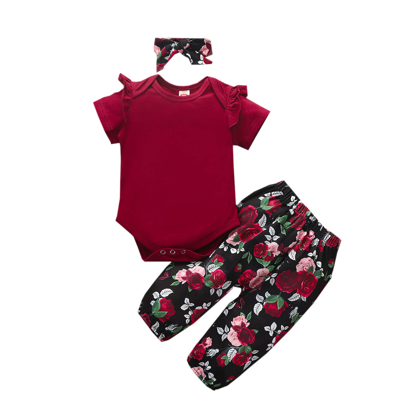 0-3 Months Baby Romper Set - Floral Print Short Sleeve Bodysuit & Pants with Hairband for Girls & Boys | Newborn Outfit for Playtime, Photos & Special Occasions