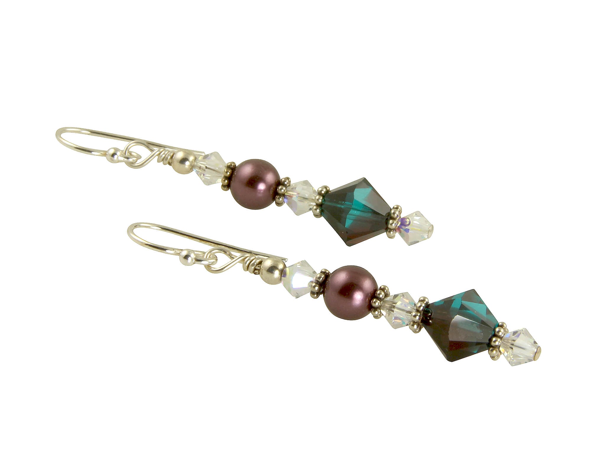 Teal and Burgundy Crystal Beaded Dangle Earrings for Women | Elegant Handmade Jewelry Gift for Party, Wedding & Special Occasions