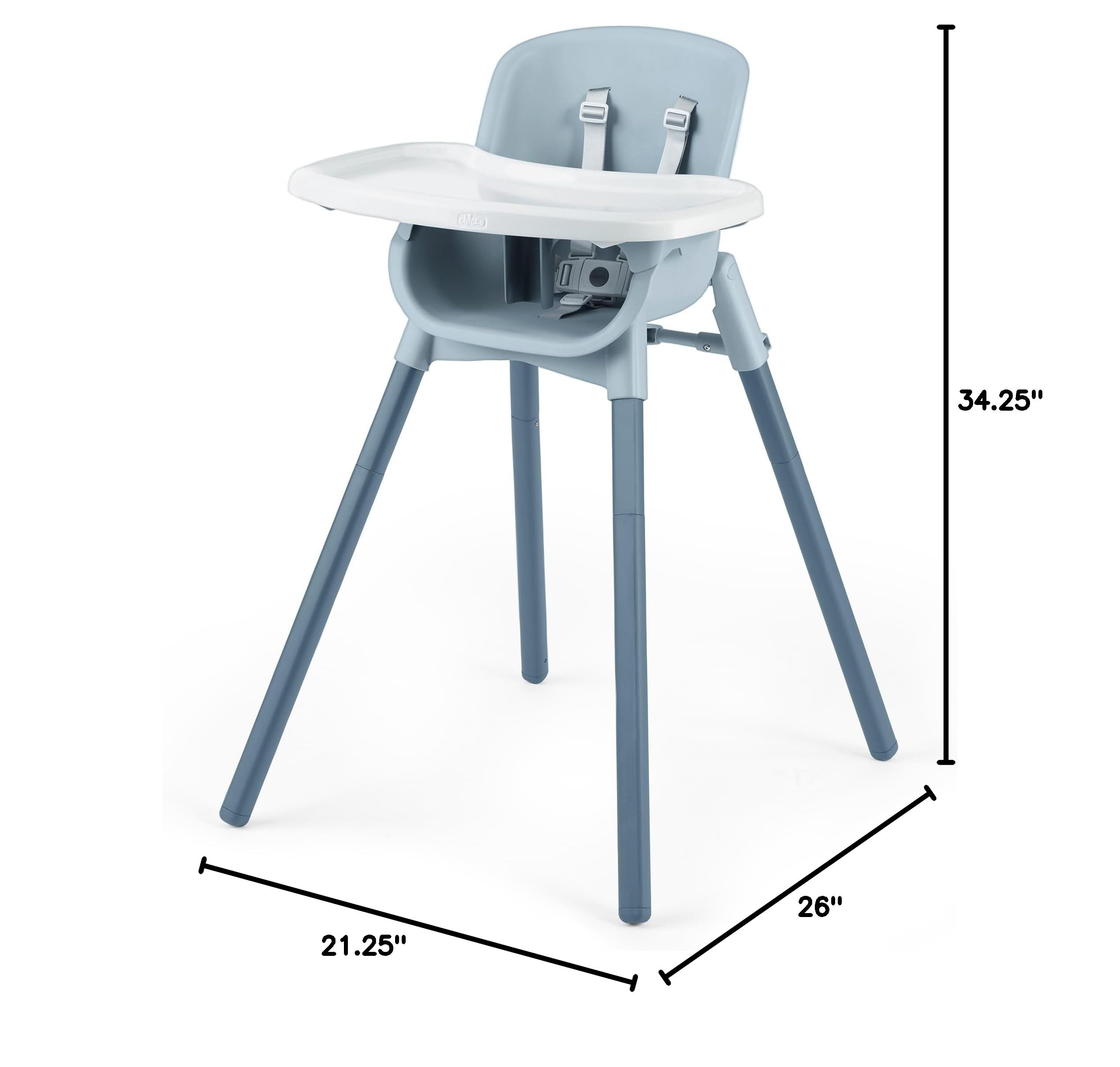 Chicco Zest 4-in-1 Convertible High Chair - Adjustable Toddler Feeding Chair & Youth Stool with Easy Clean Fabric | Space Saving Foldable Design | Perfect for Dining, Kitchen & Travel | Capri Blue