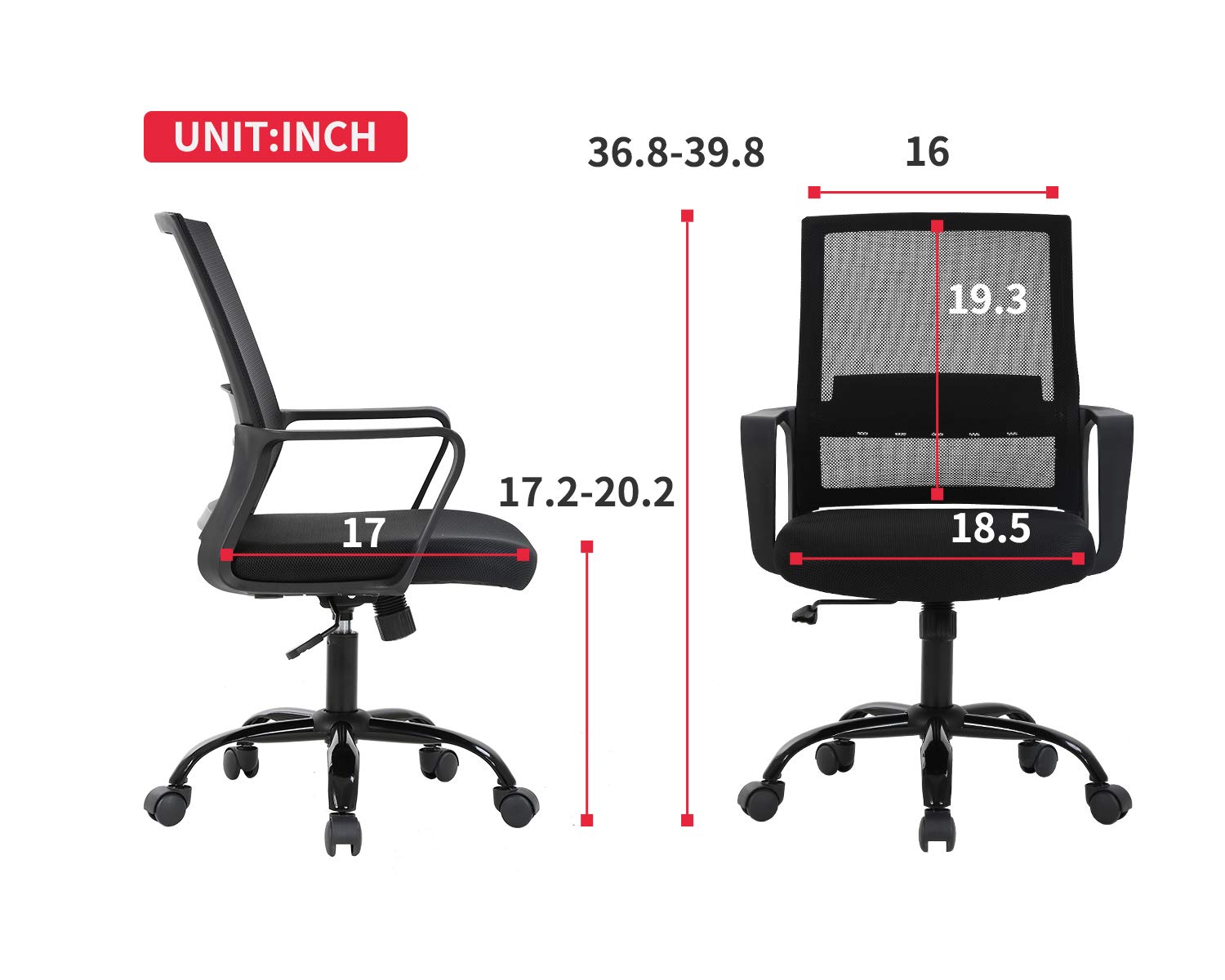 Ergonomic Mesh Office Chair with Wheels & Lumbar Support - Adjustable Mid-Back Swivel Task Chair for Home Office, Computer Desk & Executive Work - Comfortable Breathable Mesh Back & Armrests (Black) - Perfect for Long Work Hours, Gaming & Remote Work Setup