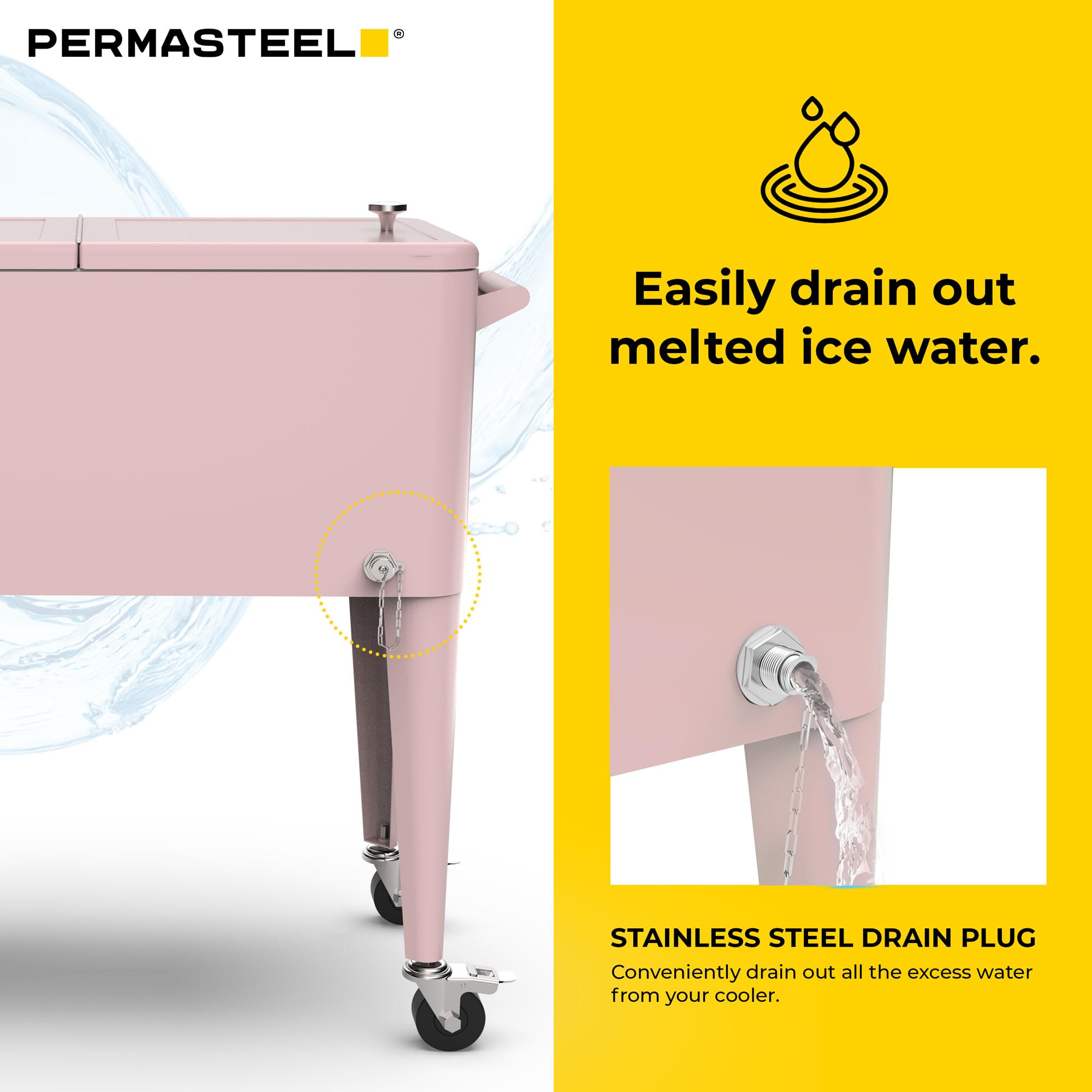 Permasteel 80-Quart Classic Outdoor Patio Cooler with Wheels & Handles - Retro Design Beverage Bar Cart for Picnics, BBQs, Camping & Tailgating