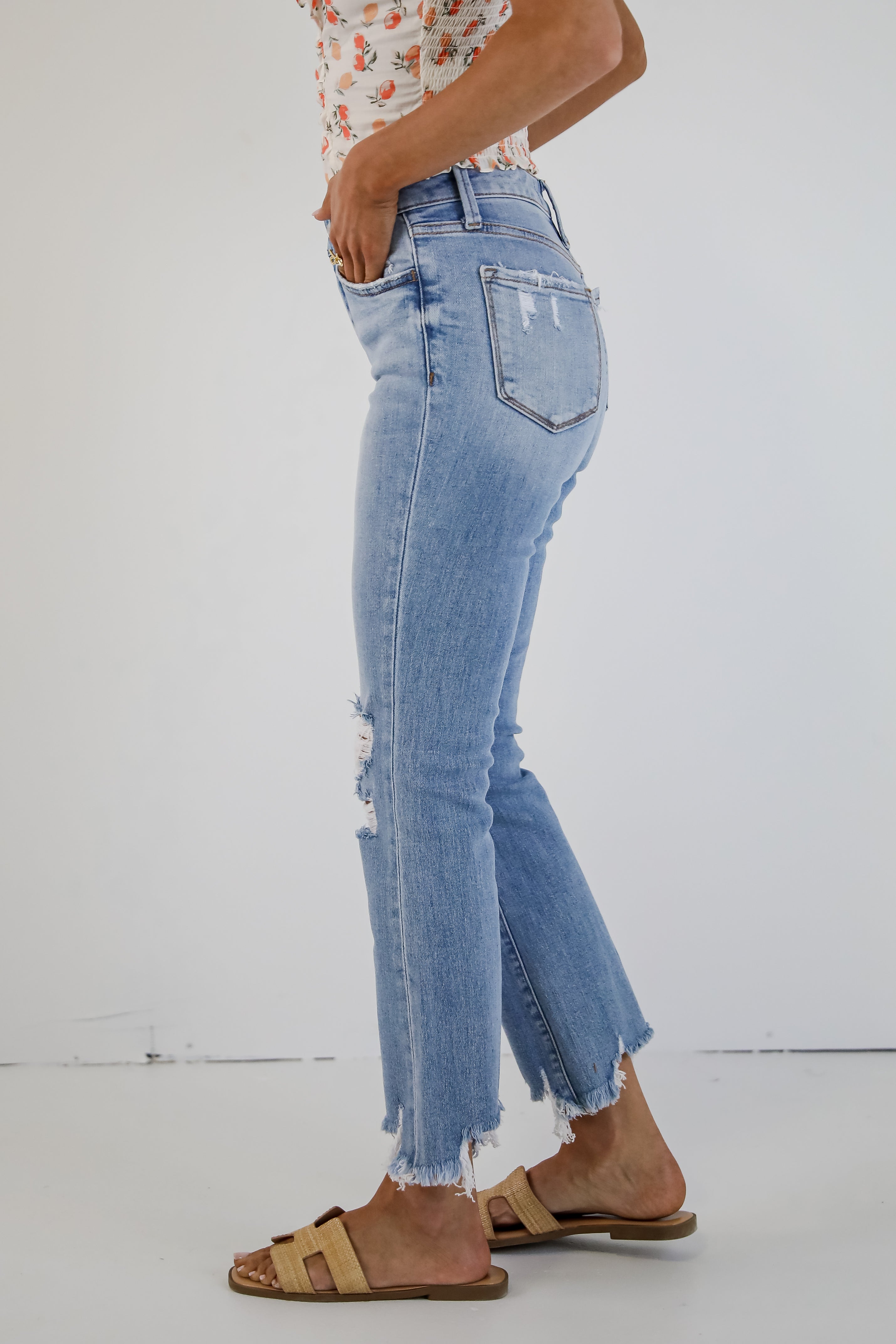 Cindy Light Wash Distressed Crop Flare Jeans for Women - Vintage High Waisted Stretch Denim Pants - Perfect for Casual Outfits, Streetwear & Retro Fashion