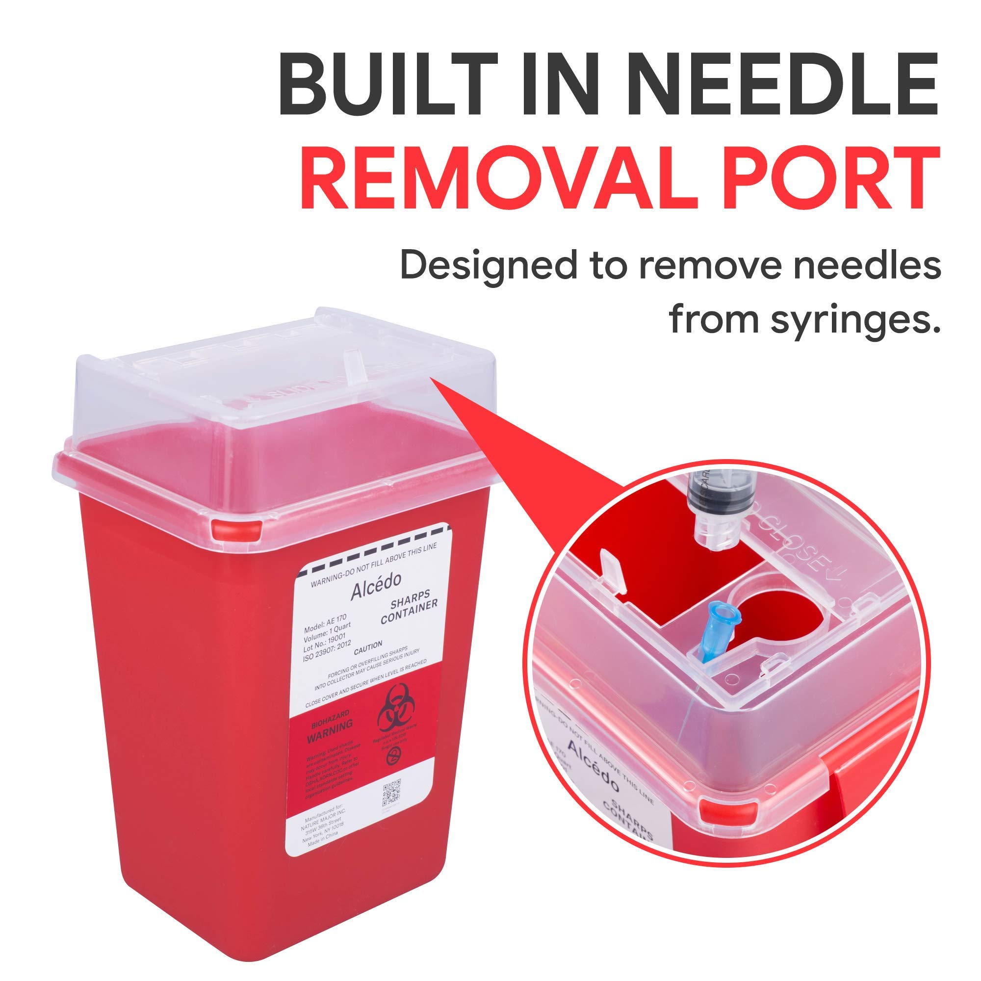 Alcedo 1 Quart (3-Pack) Sharps Container - Safe Biohazard Needle & Syringe Disposal for Home, Clinic & Travel | Portable Medical Waste Bin for Diabetics, Tattoo Artists & Healthcare Professionals | Ideal for Insulin Pens, Lancets & Medical Sharps Disposal