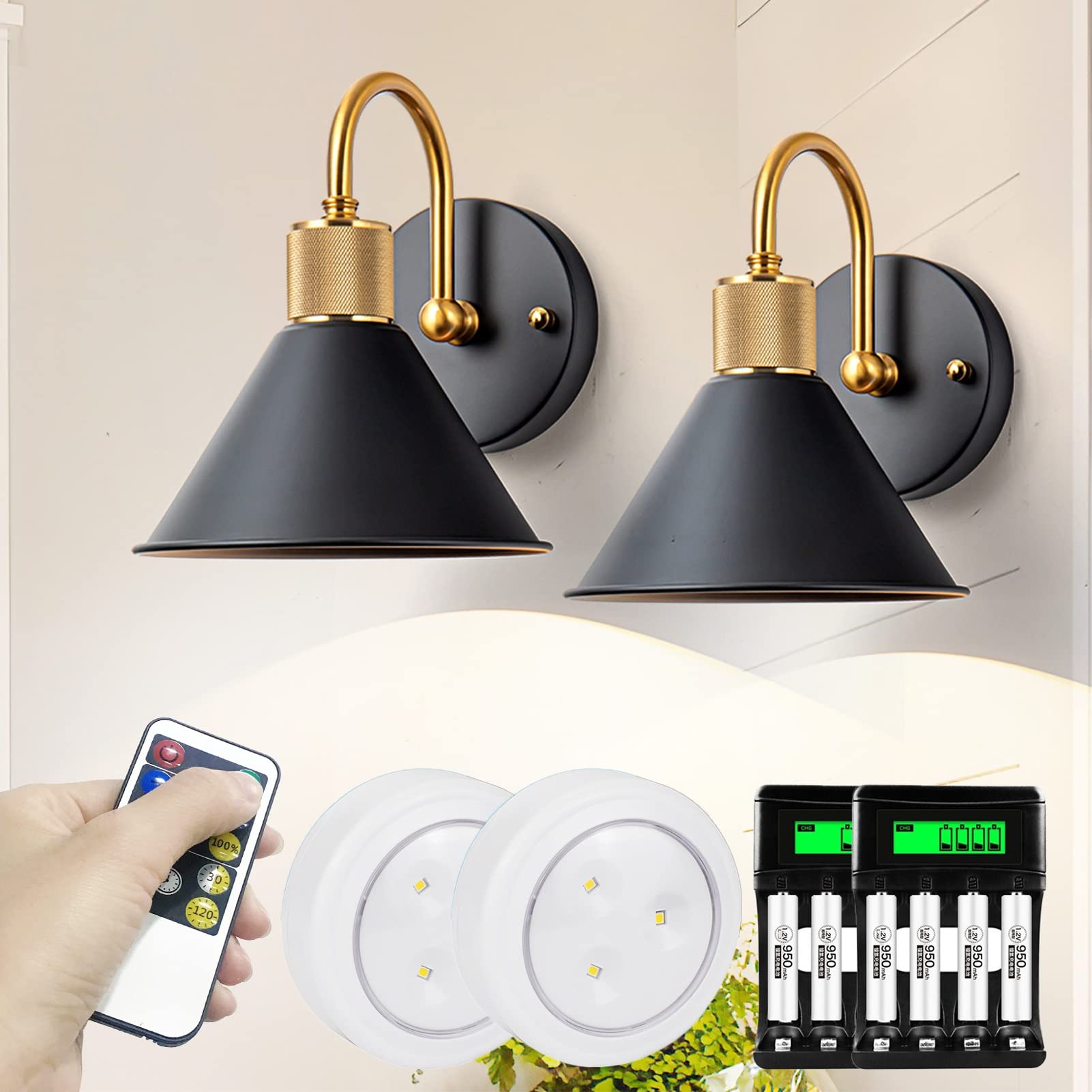 Battery Operated Wall Sconce with Remote Control - Dimmable Wireless Wall Lights for Bedroom, Living Room & Hallway - Indoor Decorative Lighting Without Hardwiring - Perfect for Apartments, Dorms & Home Decor