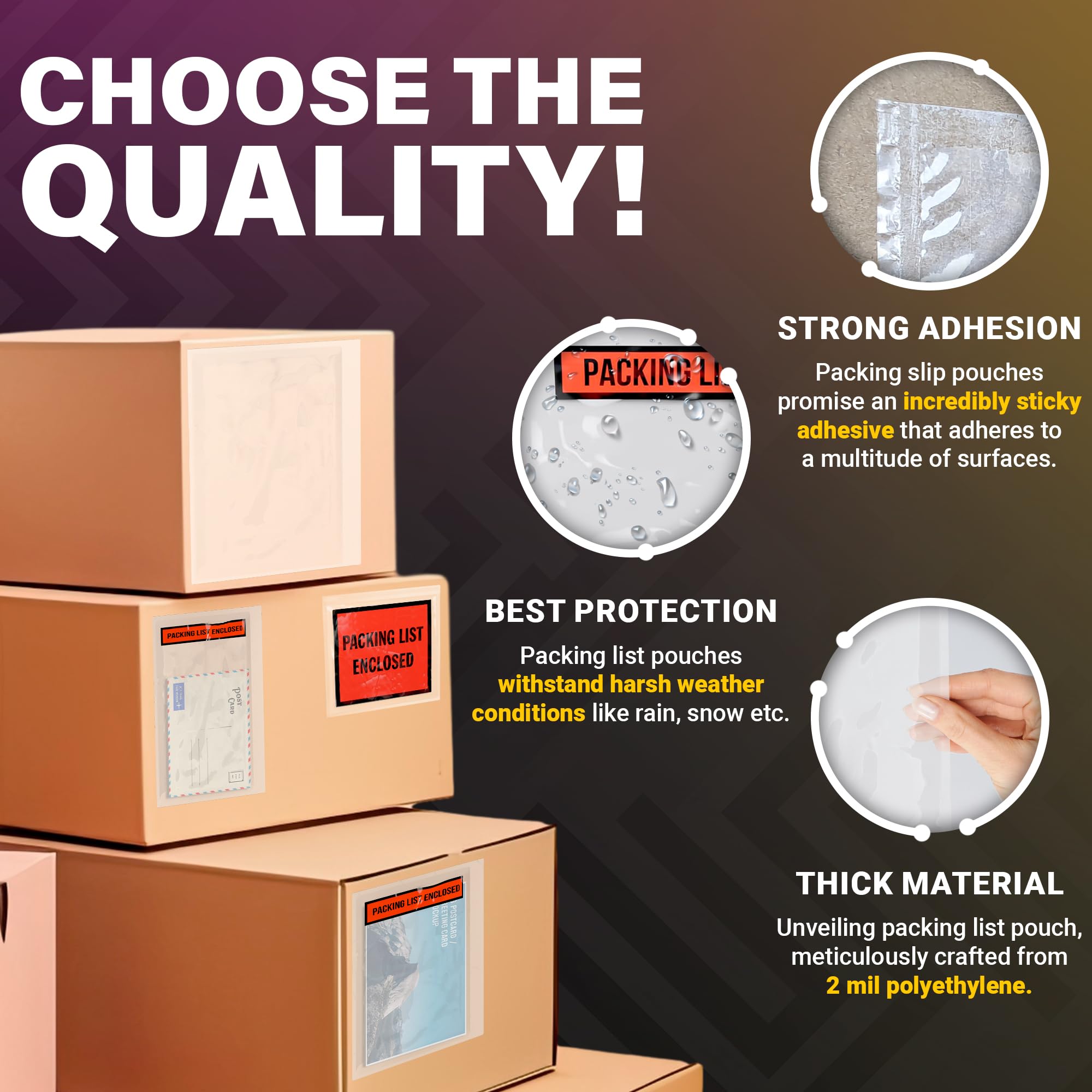 ABC 7x5 Inch Packing List Envelopes - 1000 Pack Clear/Red/Black 2 Mil Poly Self Seal Pouches for Shipping Invoices & Packing Slips | Ideal for Ecommerce, Warehousing & Logistics Businesses