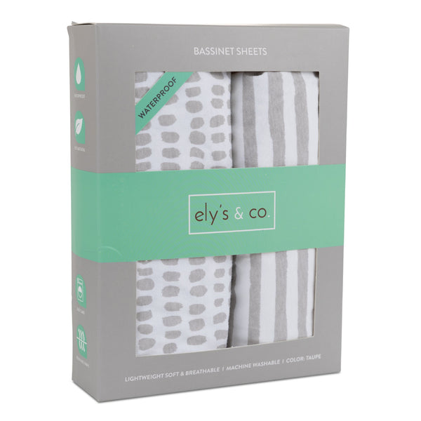 Ely's & Co. Waterproof Bassinet Sheet 2 Pack - Soft, Breathable Crib Fitted Sheets for Baby Nursery, Travel & Daycare Use
