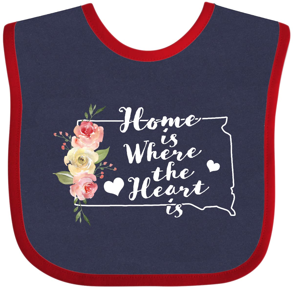 Inktastic South Dakota Home Is Where the Heart Is Watercolor Baby Bib - Soft Cotton Drool Bib for Infants, Toddler Feeding, Photo Shoots & Gift Ideas