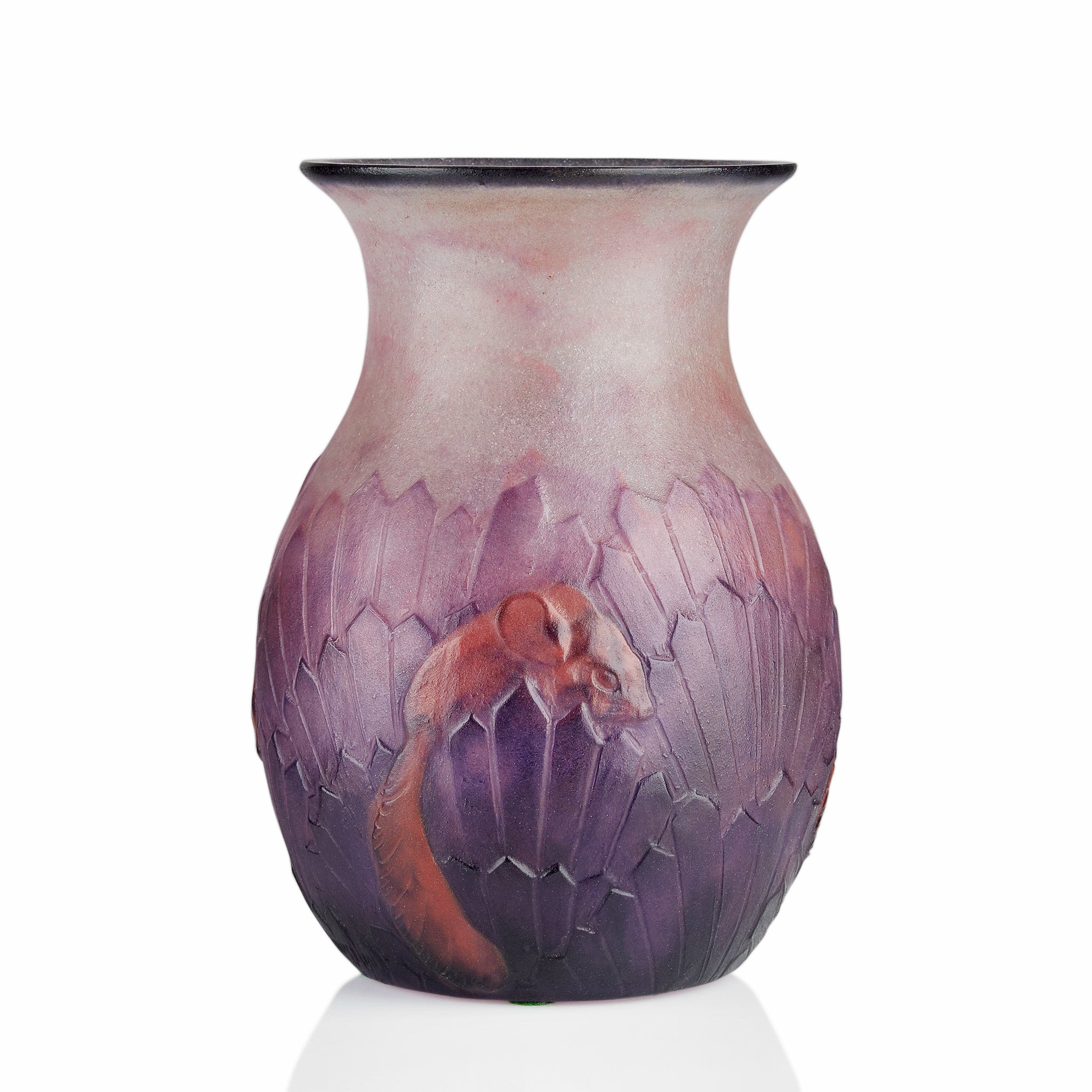 Gabriel Argy Rousseau Ecureuils Dans L'Herbe Pâte de Verre Glass Vase - Handcrafted French Art Glass Vase for Home Decor, Wedding Centerpiece & Luxury Gift