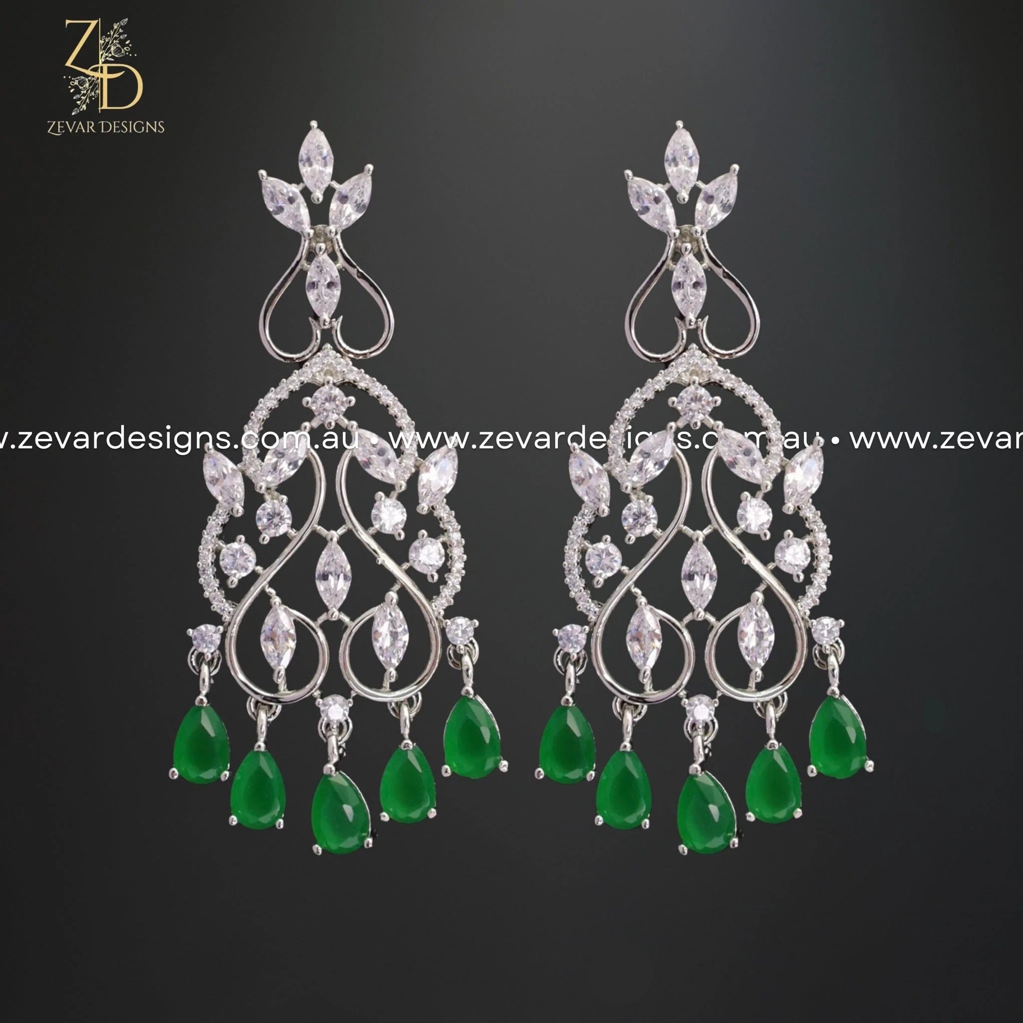 Zircon Choker Necklace Set in White Rhodium with Green Stones - Elegant Jewelry for Women, Perfect for Parties, Weddings & Special Occasions