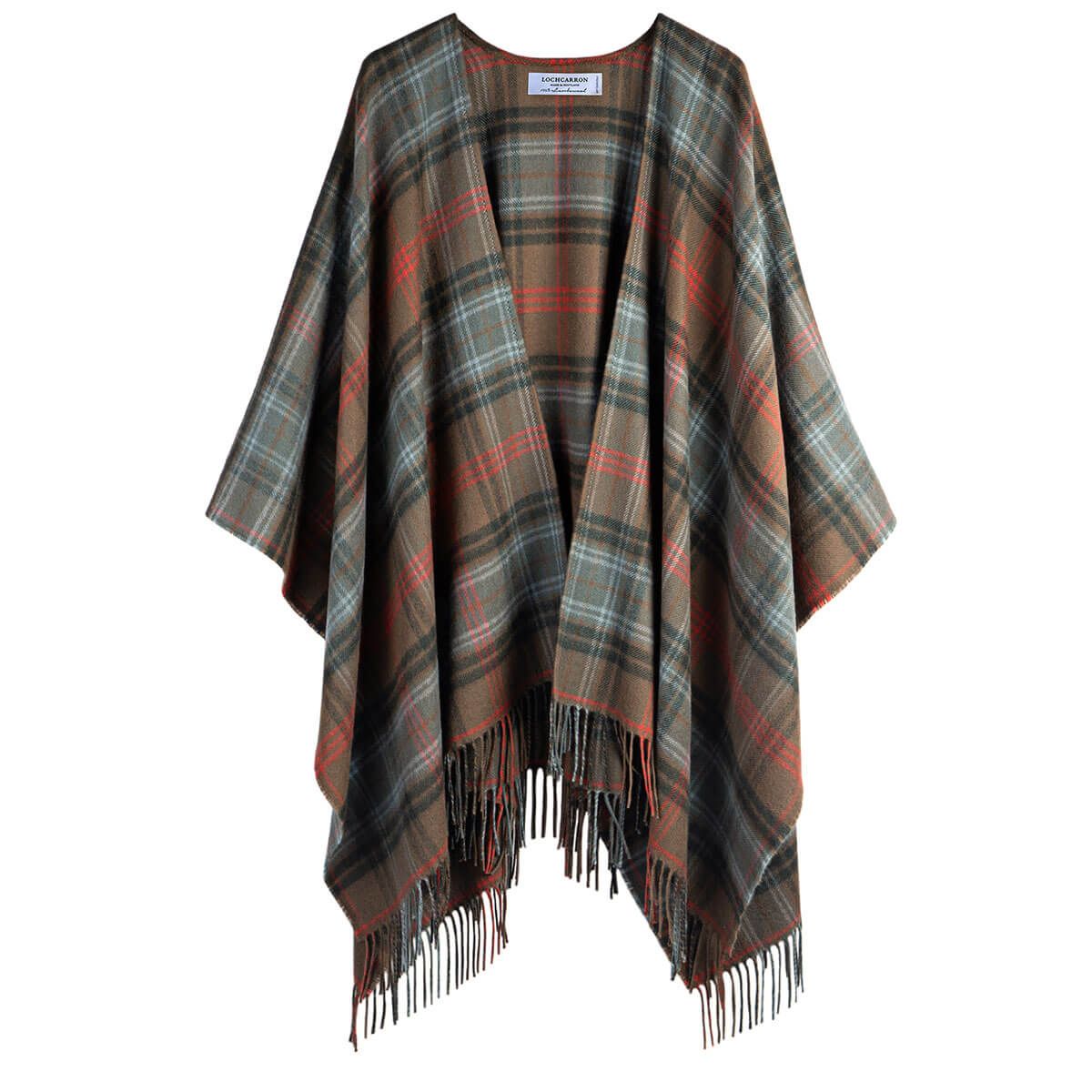 Alice Lochcarron Hunting Weathered Tartan Lambswool Serape Wrap - Warm Scottish Plaid Shawl for Outdoor Adventures, Camping & Cozy Winter Wear