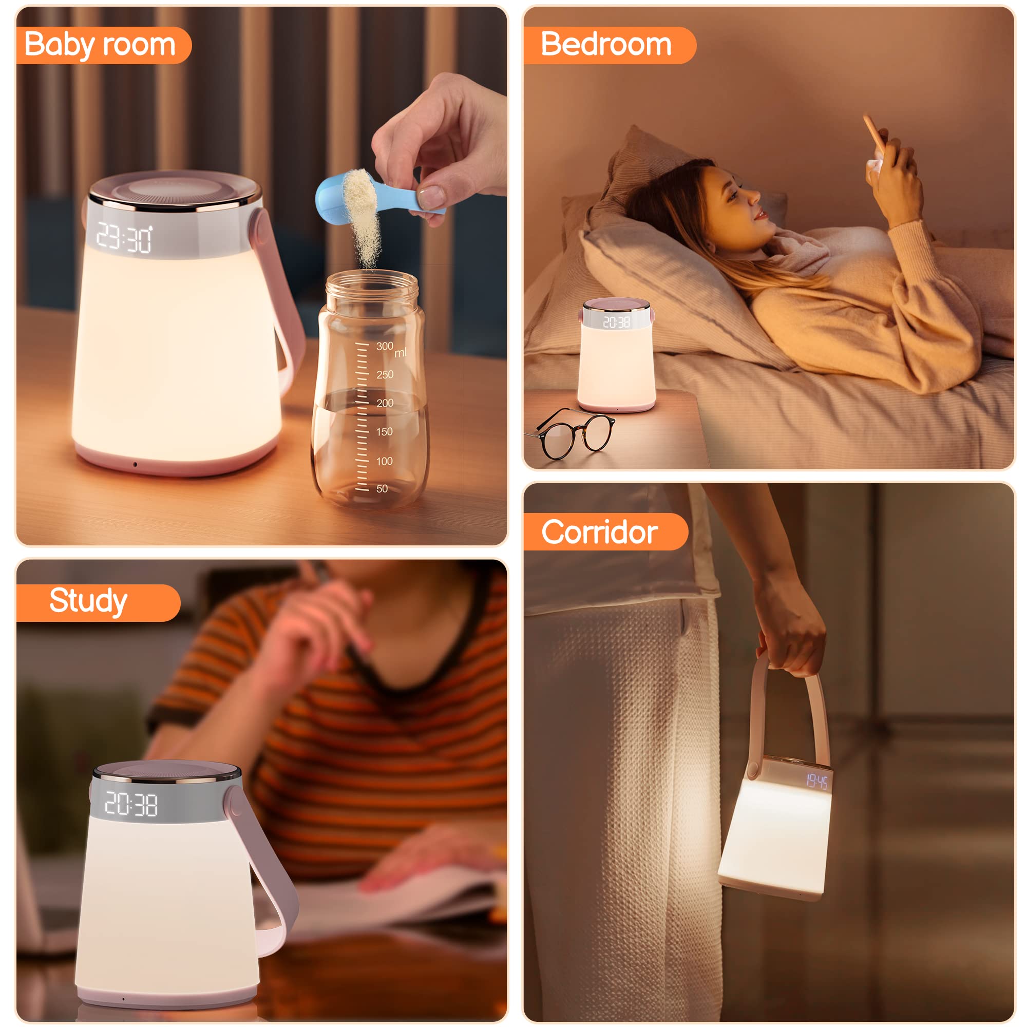ALACRIS Nursery Night Light for Babies - LED Table Lamp with Timer & Temperature Display, USB Rechargeable Soft Warm Night Light for Kids Breastfeeding, Sleep Aid, and Nursery Decor (Blush Pink) - Perfect for Bedtime, Nursing, and Creating a Soothing Atmosphere