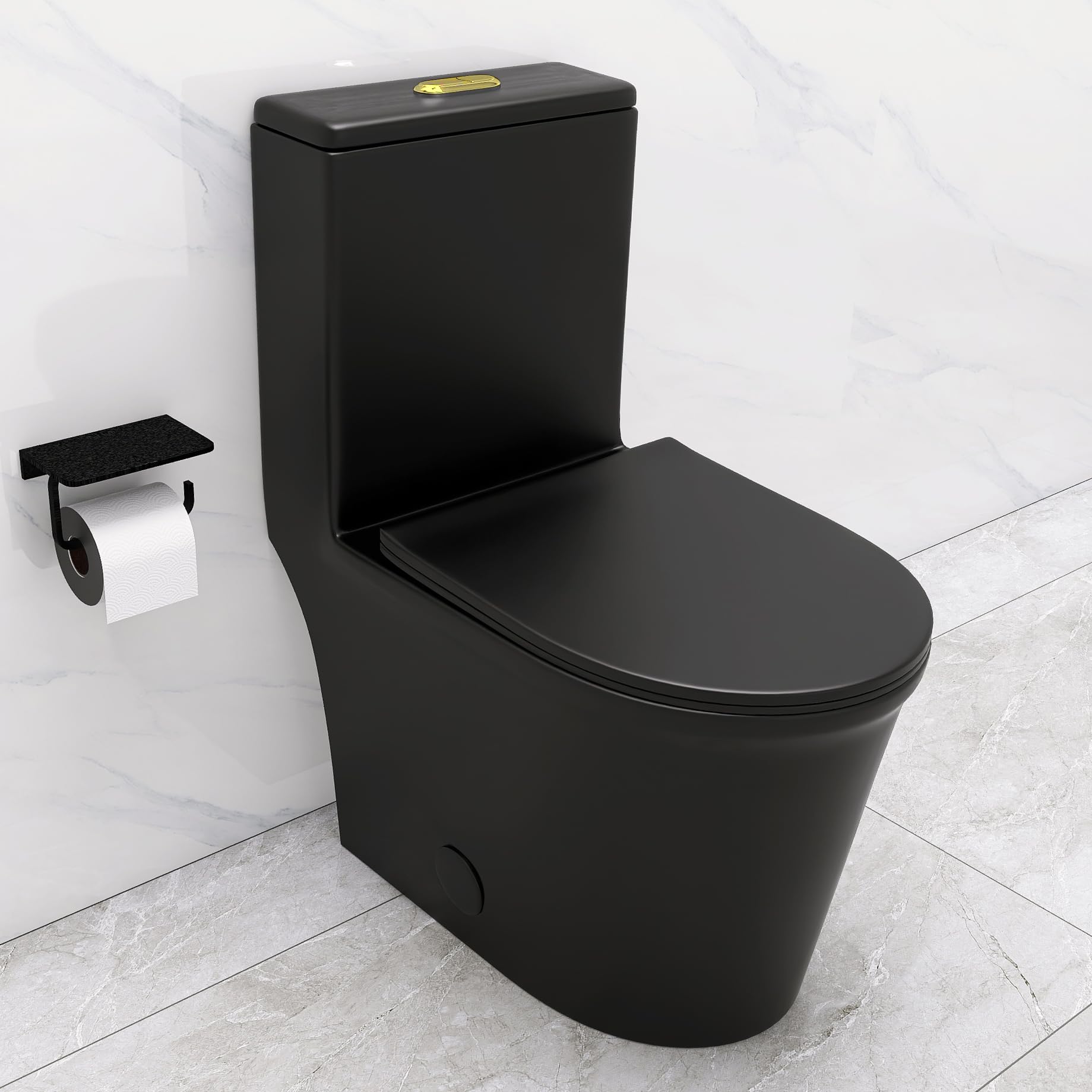 WinZo WZ5079BG Compact One-Piece Toilet for Small Bathrooms - Powerful Dual Flush Modern Space-Saving Toilet, 12-Inch Rough-In, 23