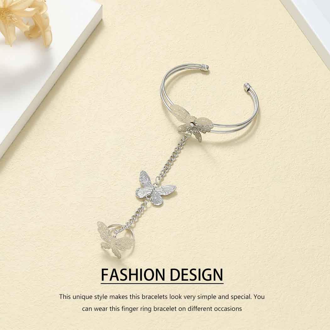 Boho Butterfly Hand Chain Bracelet - Adjustable Silver Finger Ring Bracelet for Women - Elegant Hand Jewelry for Parties, Weddings & Boho Fashion (1PCS)