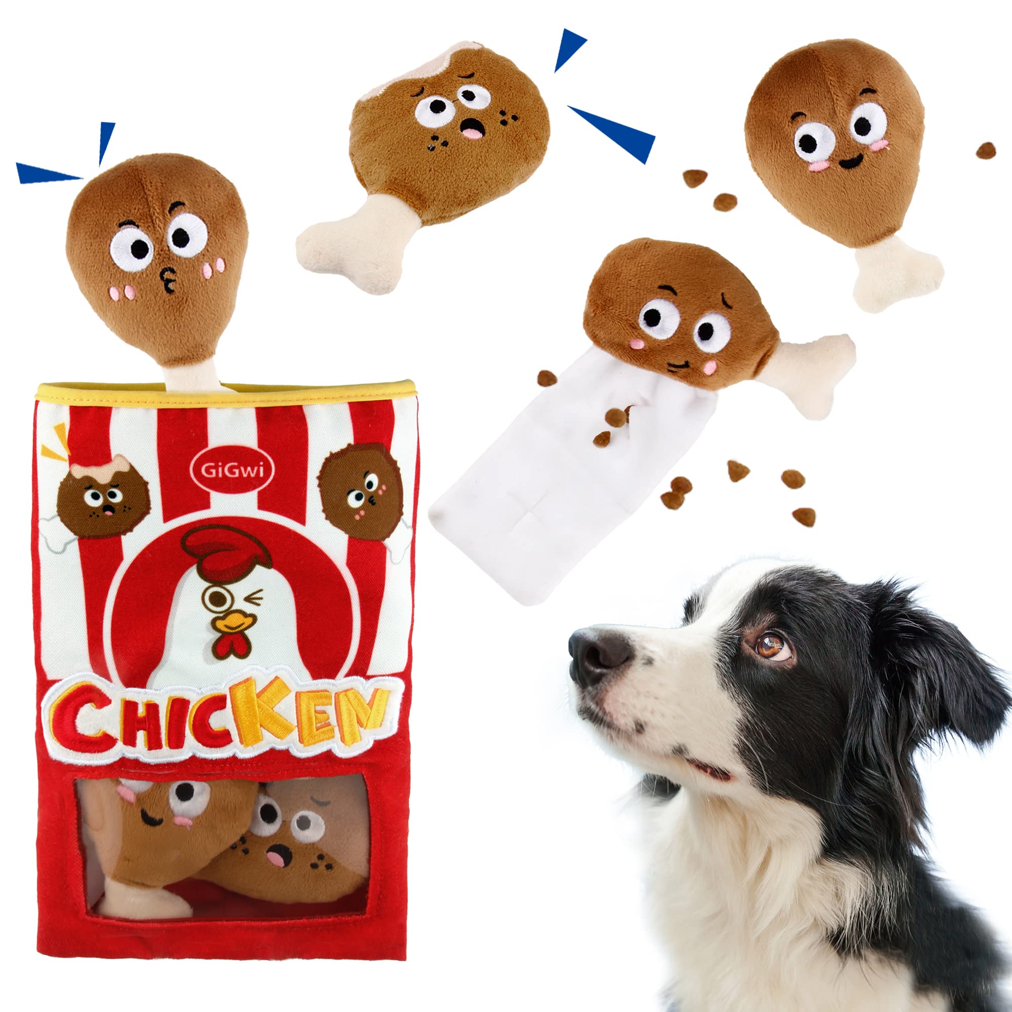 Gigwi Interactive Squeaky Dog Toys for Small Medium Large Dogs - Hide & Seek Puzzle Toys for IQ Training, Boredom Relief & Mental Stimulation - Funny Crinkle Dog Toy Set with Bucket - Perfect for Indoor Play, Outdoor Fetch & Training Sessions