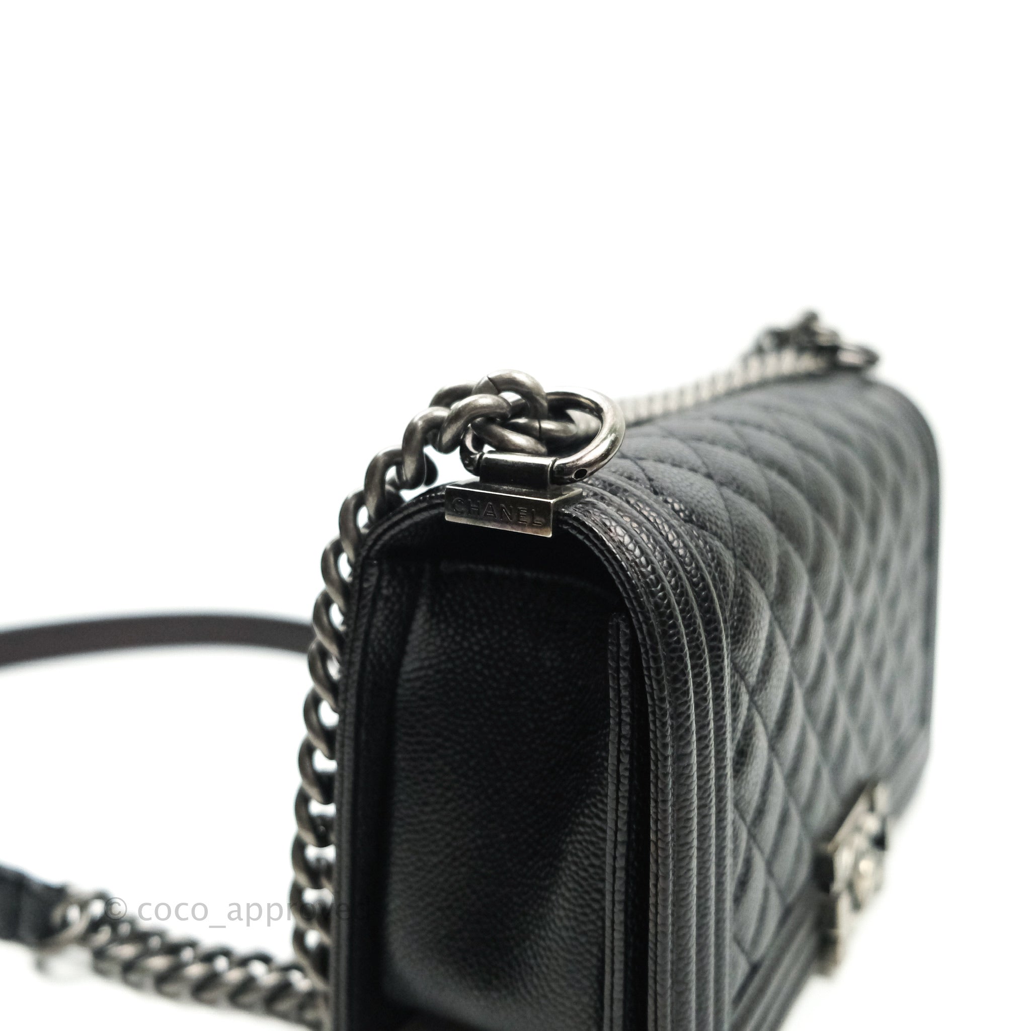 Chanel Boy Quilted Medium Handbag in Black Caviar Leather with Ruthenium Hardware - Luxury Crossbody Bag for Women, Perfect for Evening Events & Date Nights