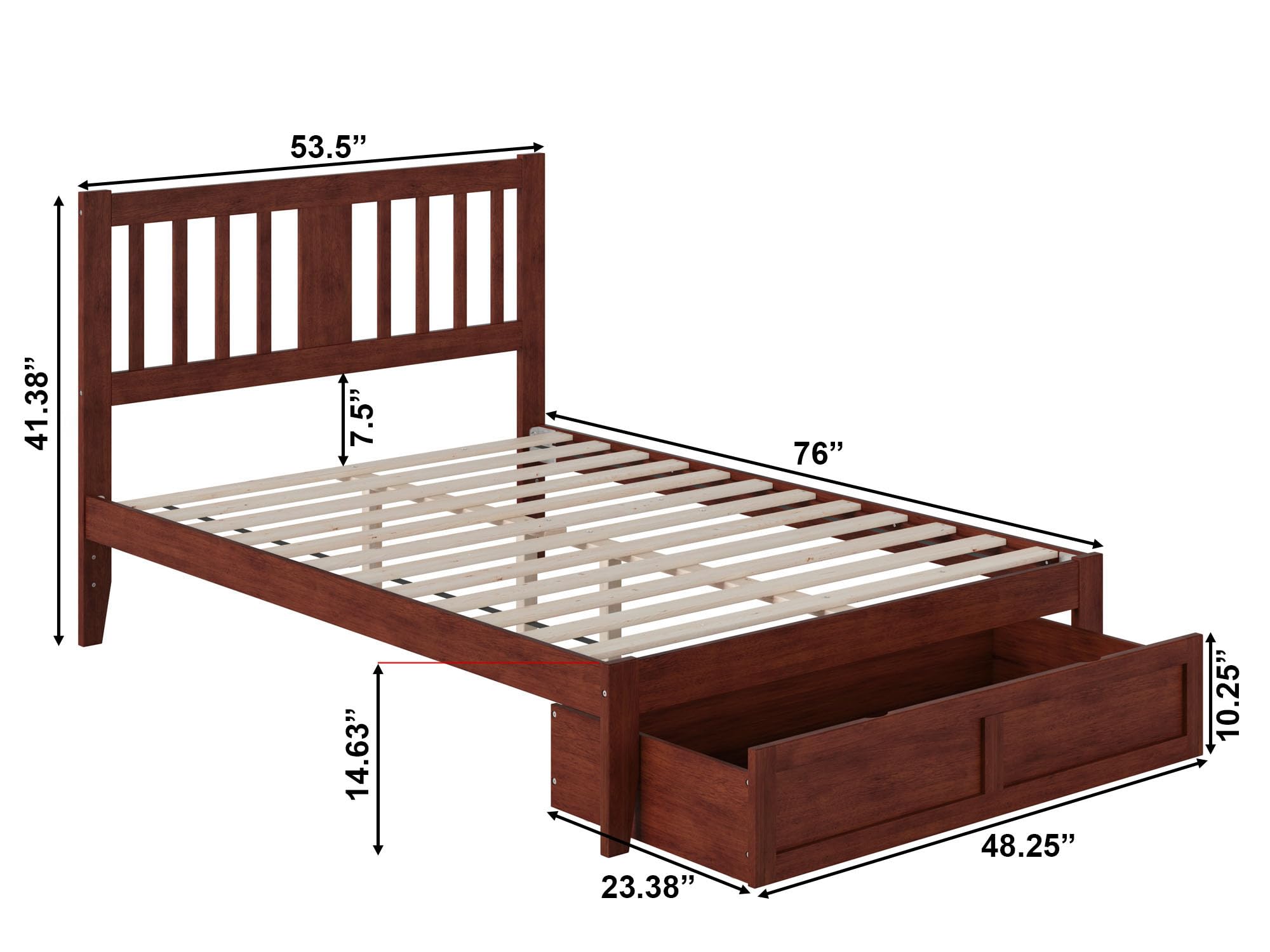 AFI Tahoe Full Size Platform Bed Frame with Foot Drawer Storage & USB Charging Station - Solid Walnut Wood - Modern Bedroom Furniture for Small Spaces & Studio Apartments