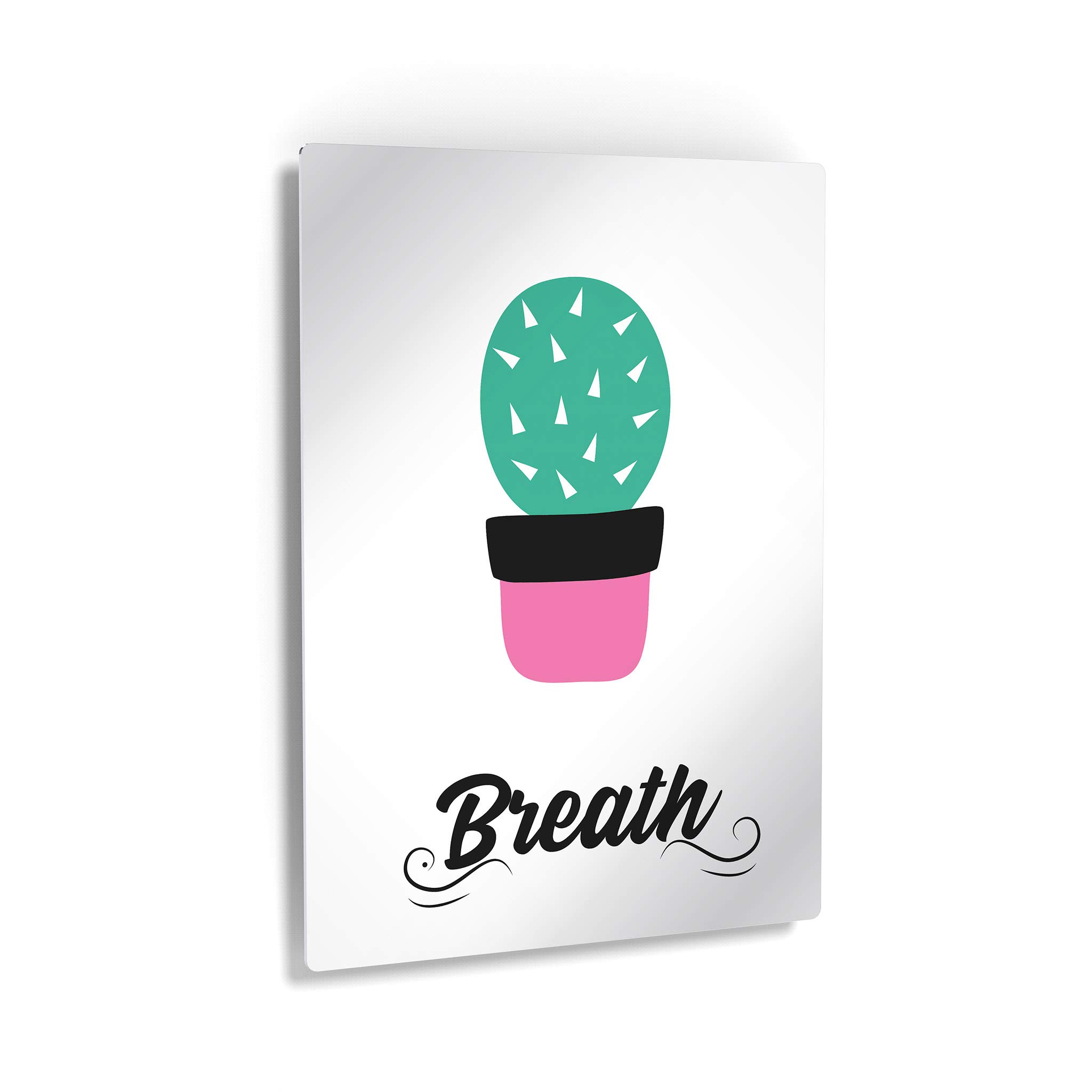 Smile Art Design Breath Typography Metal Print - Cactus Bathroom Sign Wall Decor (24x16 Inch) - Ready to Hang Home Decoration Made in USA - Perfect for Bathroom, Living Room & Office Wall Art