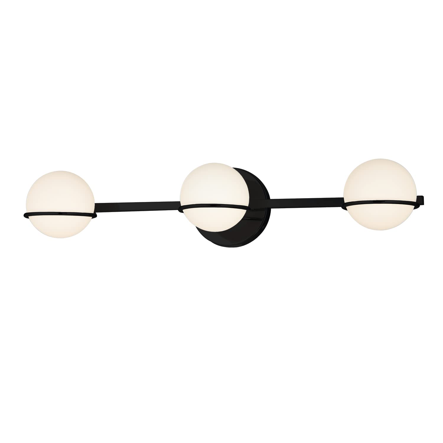 Justice Design Matte Black LED 3-Light Bathroom Vanity Bar with Opal Glass Shade - Perfect for Bathroom, Powder Room & Dressing Area Lighting
