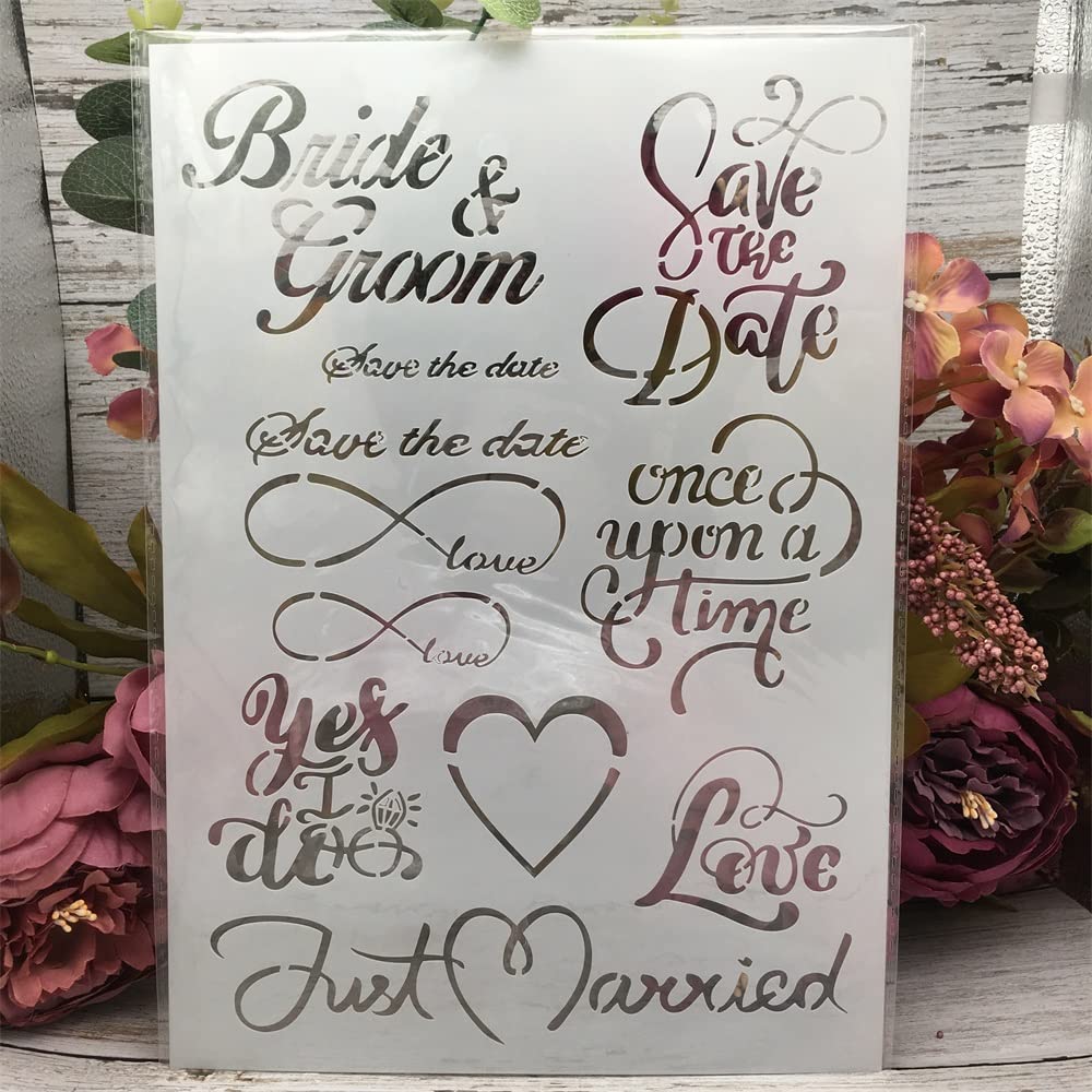 DIY Planner Stencils Set - A4 29cm Save The Date & Love Words Templates for Scrapbooking, Wall Painting, Card Making, and Album Decoration | Perfect for Wedding Invitations, Bullet Journals, and Craft Projects
