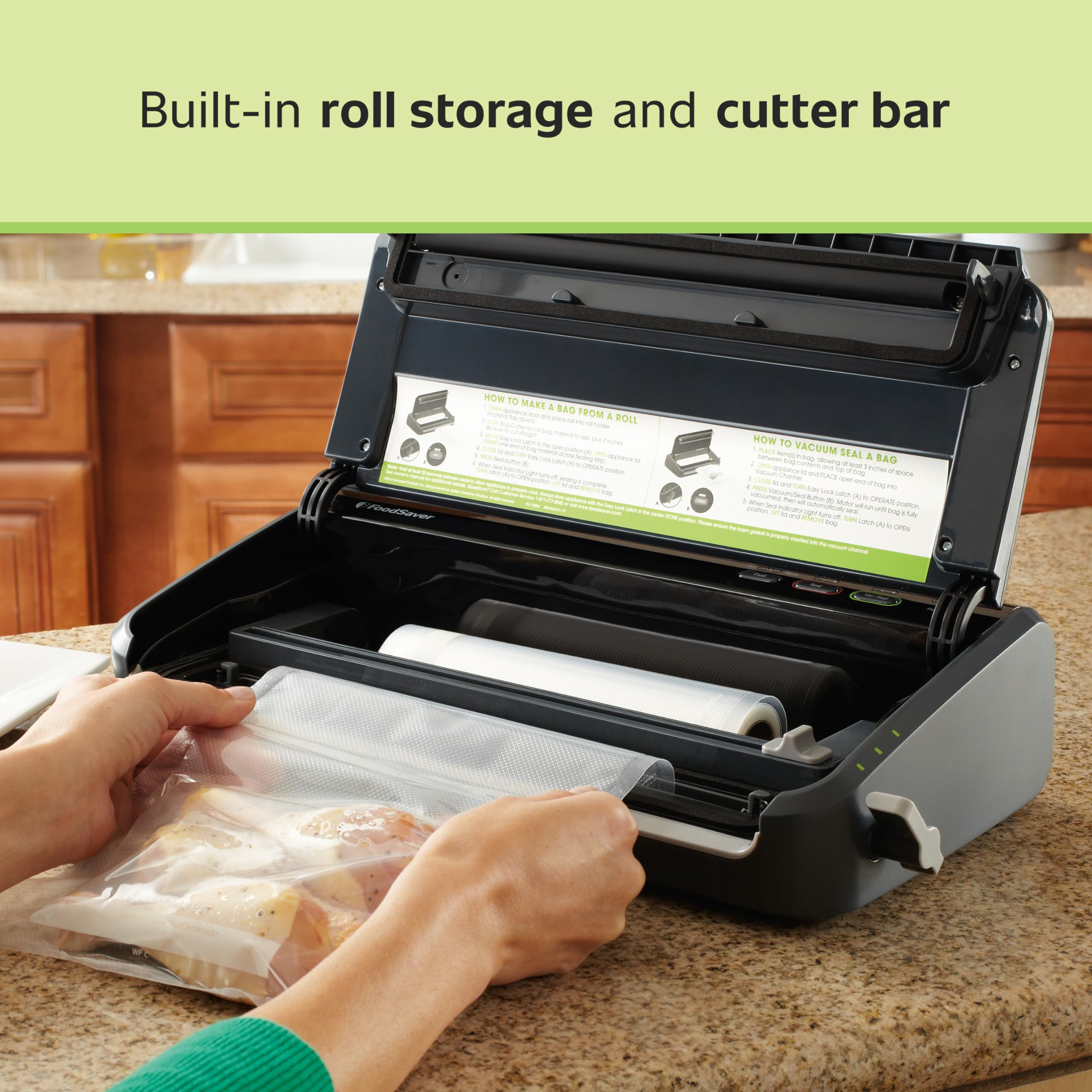 FoodSaver Vacuum Sealer Machine - Automatic Bag Detection, Sous Vide Compatible, Includes Sealer Bags & Roll, Handheld Vacuum Sealer, Black - Perfect for Meal Prep, Sous Vide Cooking & Food Storage