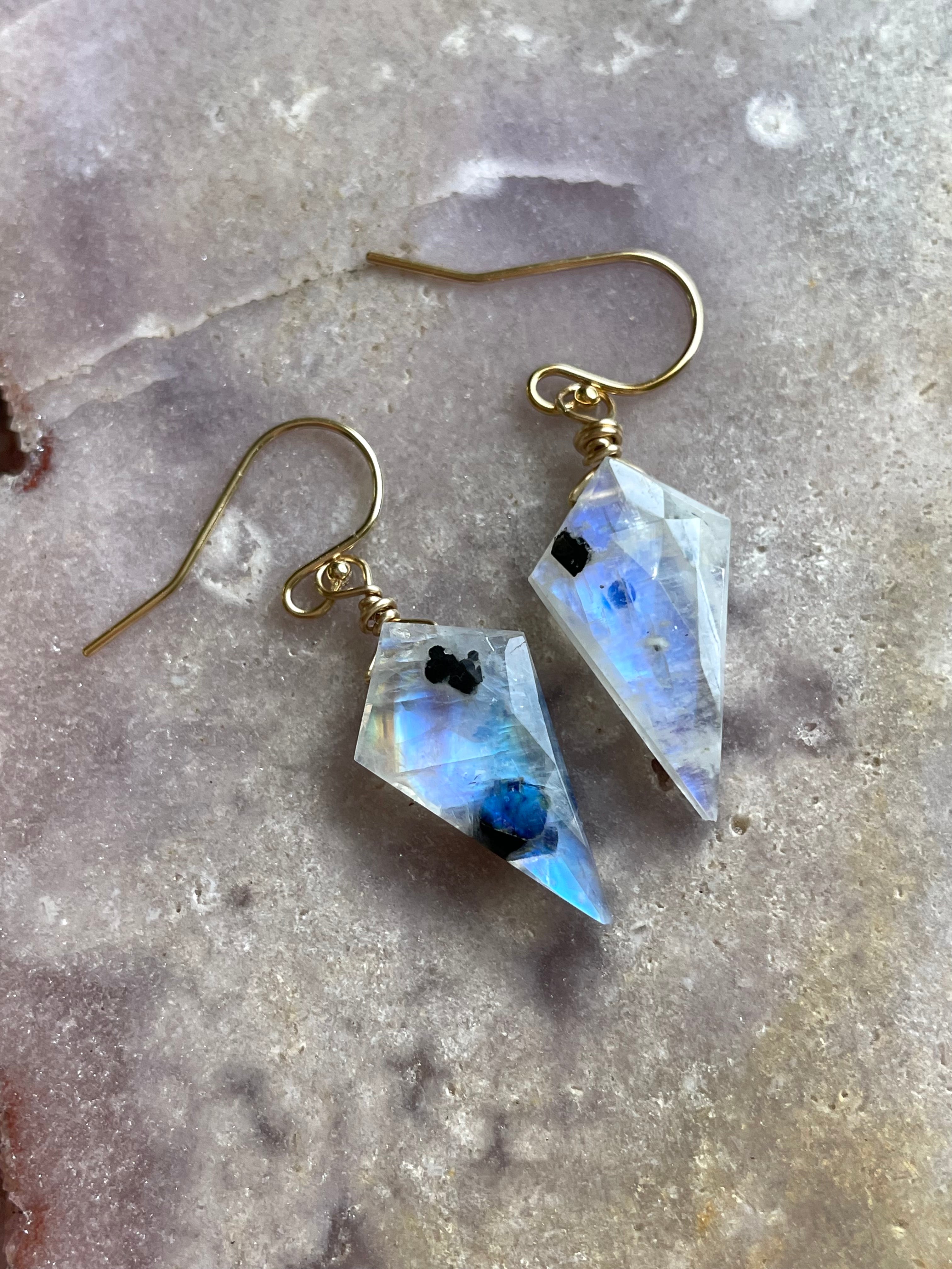 Faceted Rainbow Moonstone Drop Earrings in Gold Fill or Sterling Silver - Elegant Dangle Jewelry for Women, Perfect for Weddings, Parties & Special Occasions