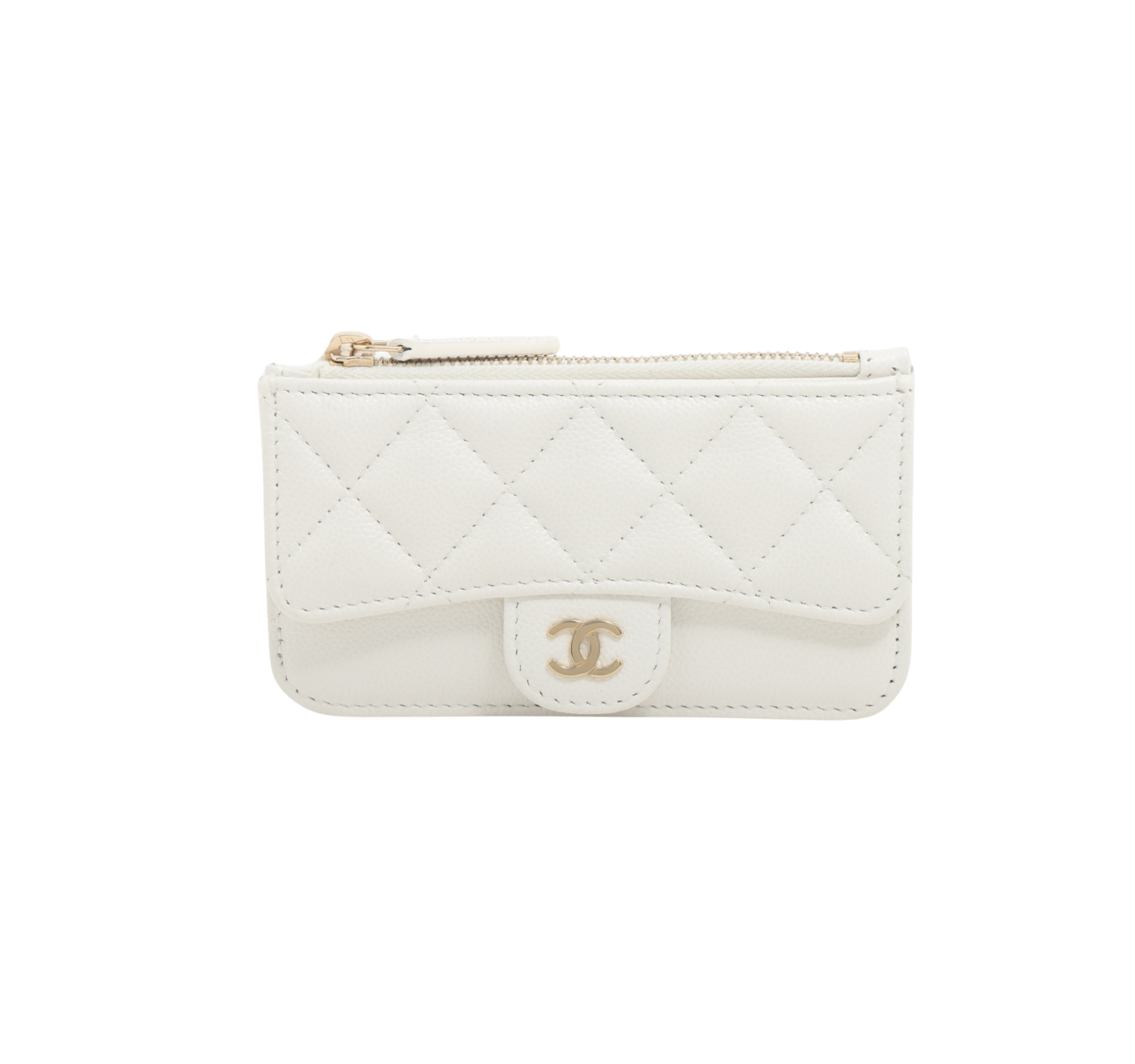 Chanel Matelasse Caviar White 5 Slot Zipper Card Holder Wallet - Luxury Compact Card Case for Everyday Use & Travel Essentials