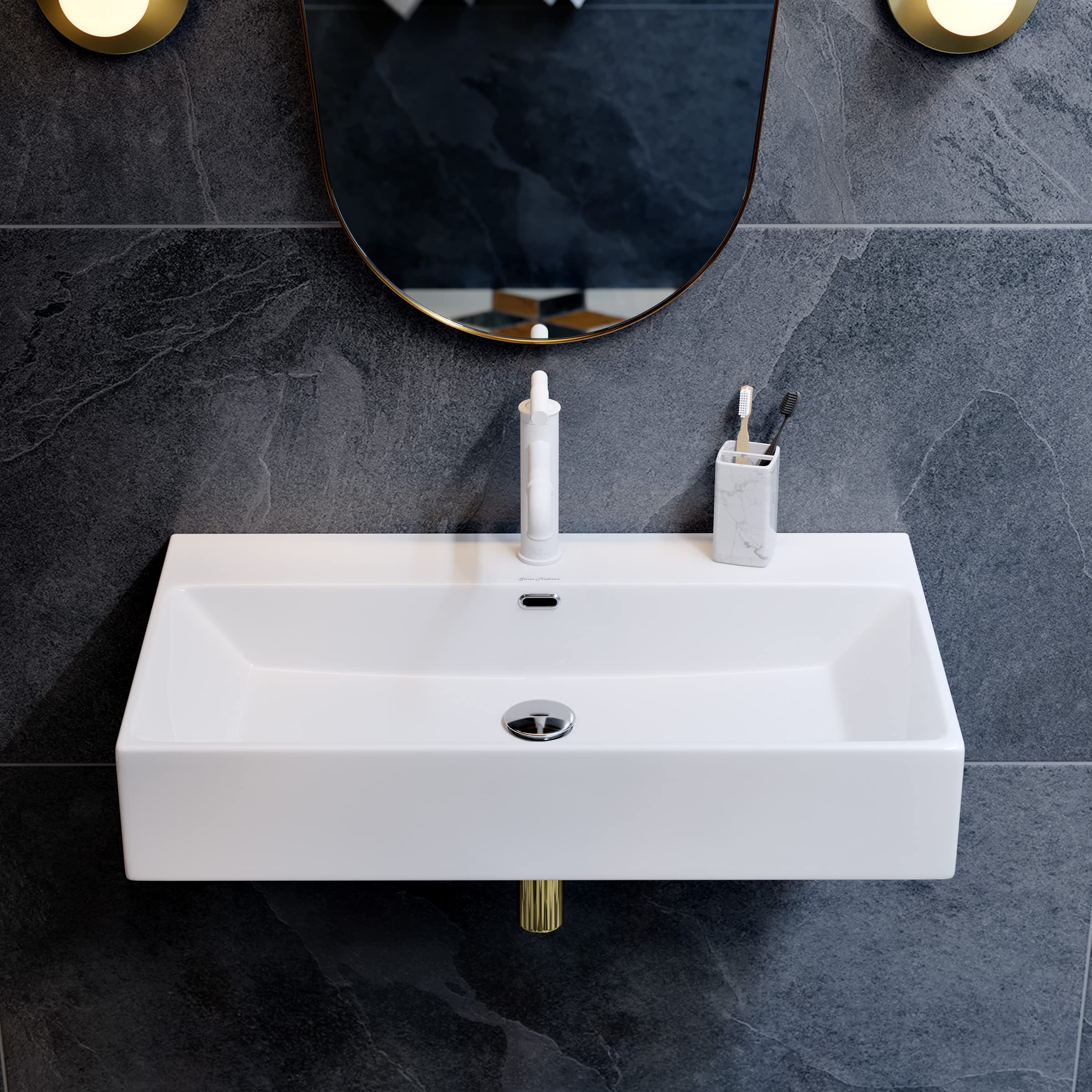 Claire 30-Inch Rectangle Wall-Mounted Bathroom Sink - Modern Space-Saving Vanity for Small Bathrooms & Powder Rooms