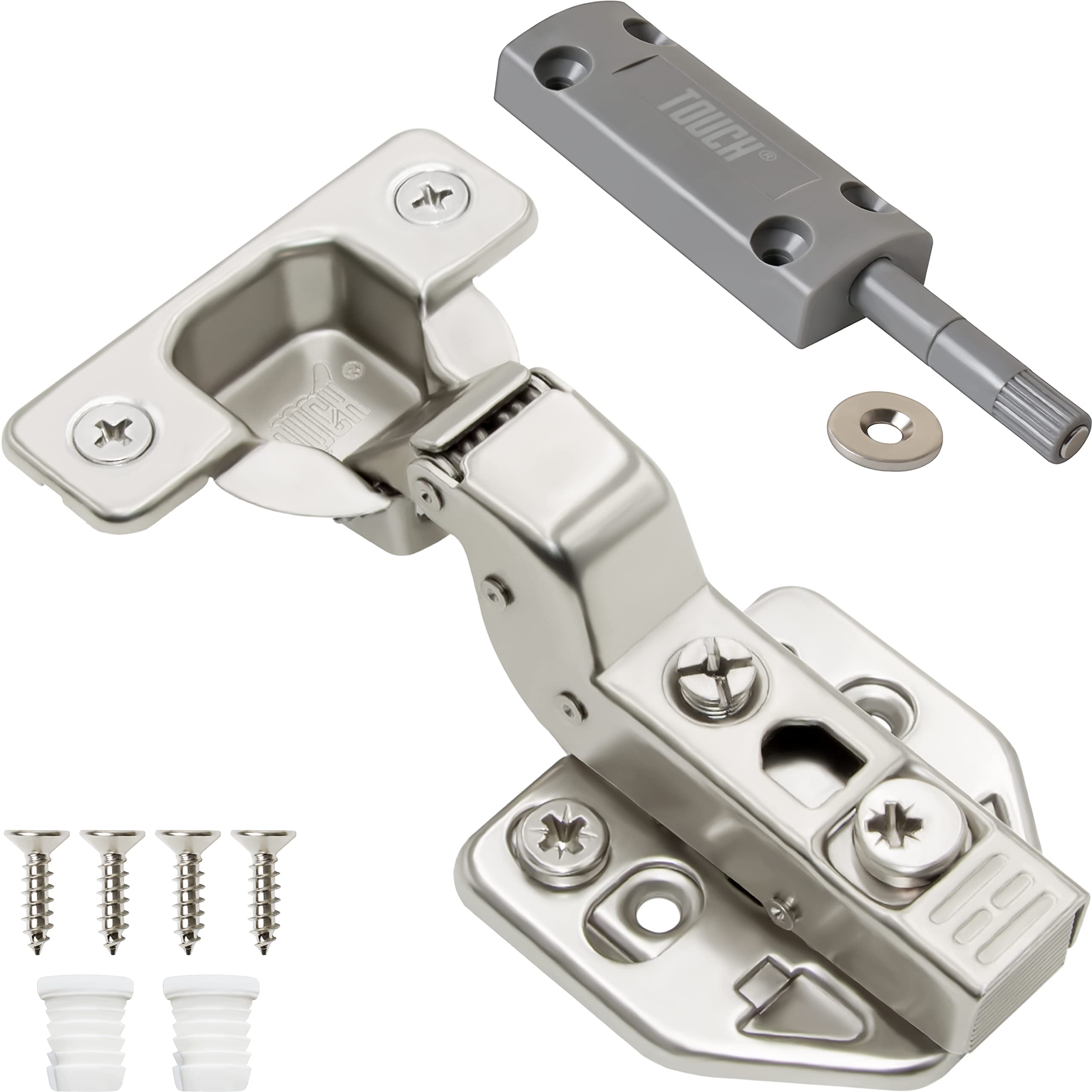 Soft Push-to-Open Cabinet Hinges (1 Pair, 2PCs) - 3D Adjustable Grey Magnetic Latch for Kitchen Cabinets, Cupboards & Closets | Easy Installation with Dowels | Perfect for Modern Home Organization & Space-Saving Storage Solutions