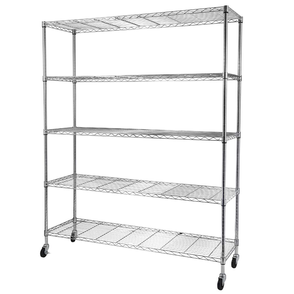5-Tier Adjustable Metal Storage Shelf - Heavy Duty Wire Shelving Unit for Pantry, Closet, Kitchen, Laundry & Bathroom Organization - Space Saving Storage Rack (Silver) - Perfect for Home, Office & Garage Storage Solutions