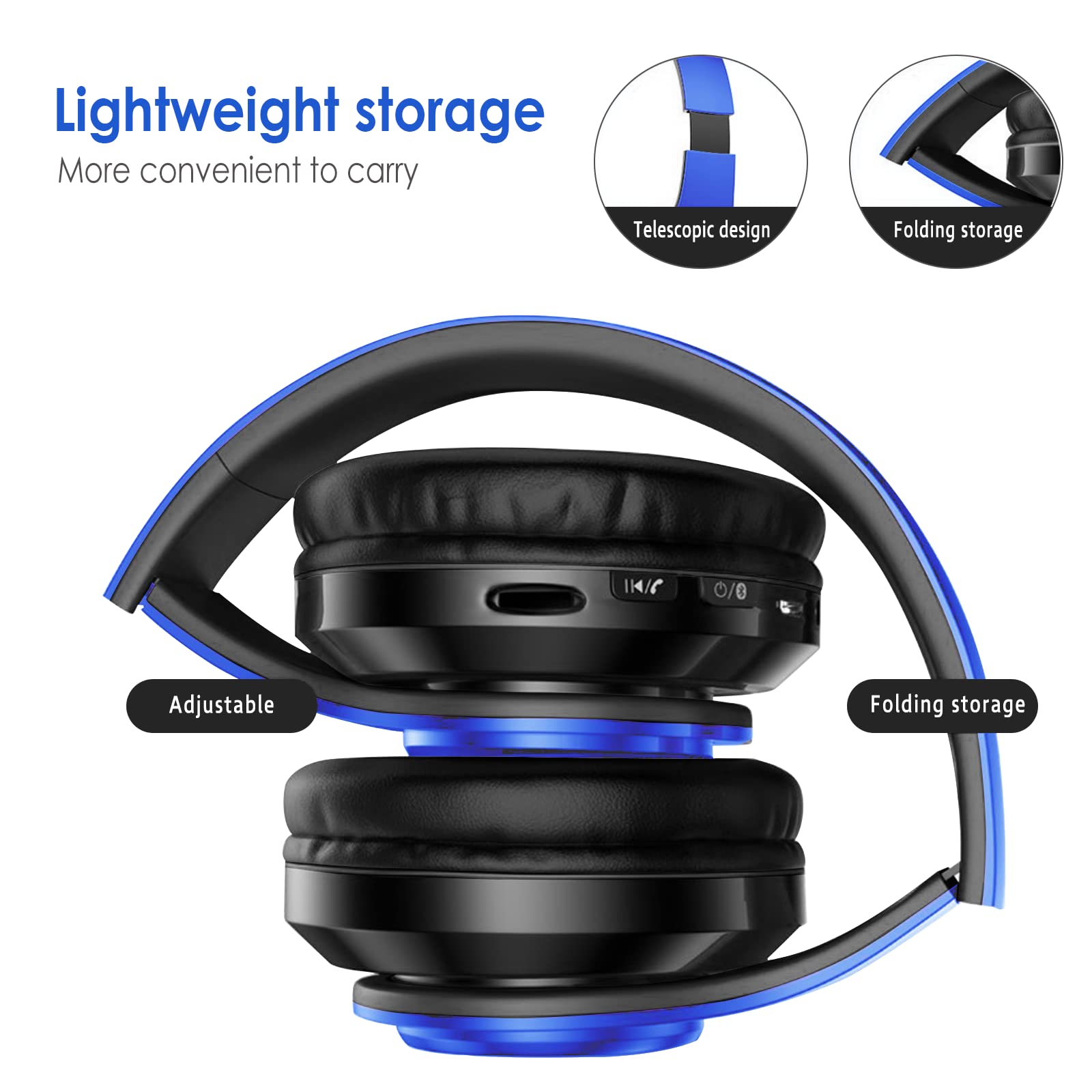 Wireless Bluetooth Headphones with Colorful LED Lights - Over Ear Foldable Design, Built-in Mic, FM Radio & SD Card Slot - Compatible with PC, TV, Smartphones - Perfect for School, Travel & Gaming