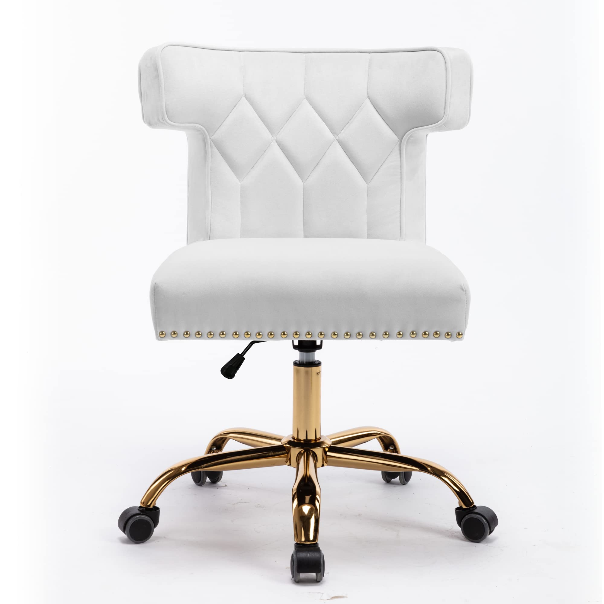 Premium Velvet Home Office Chair - Modern Adjustable Swivel Desk Chair with High Back Support, 360° Smooth Rolling Gold Wheels - Ergonomic Computer Chair for Living Room, Bedroom & Office Workspace (Beige) - Perfect for Remote Work, Gaming & Study Sessions