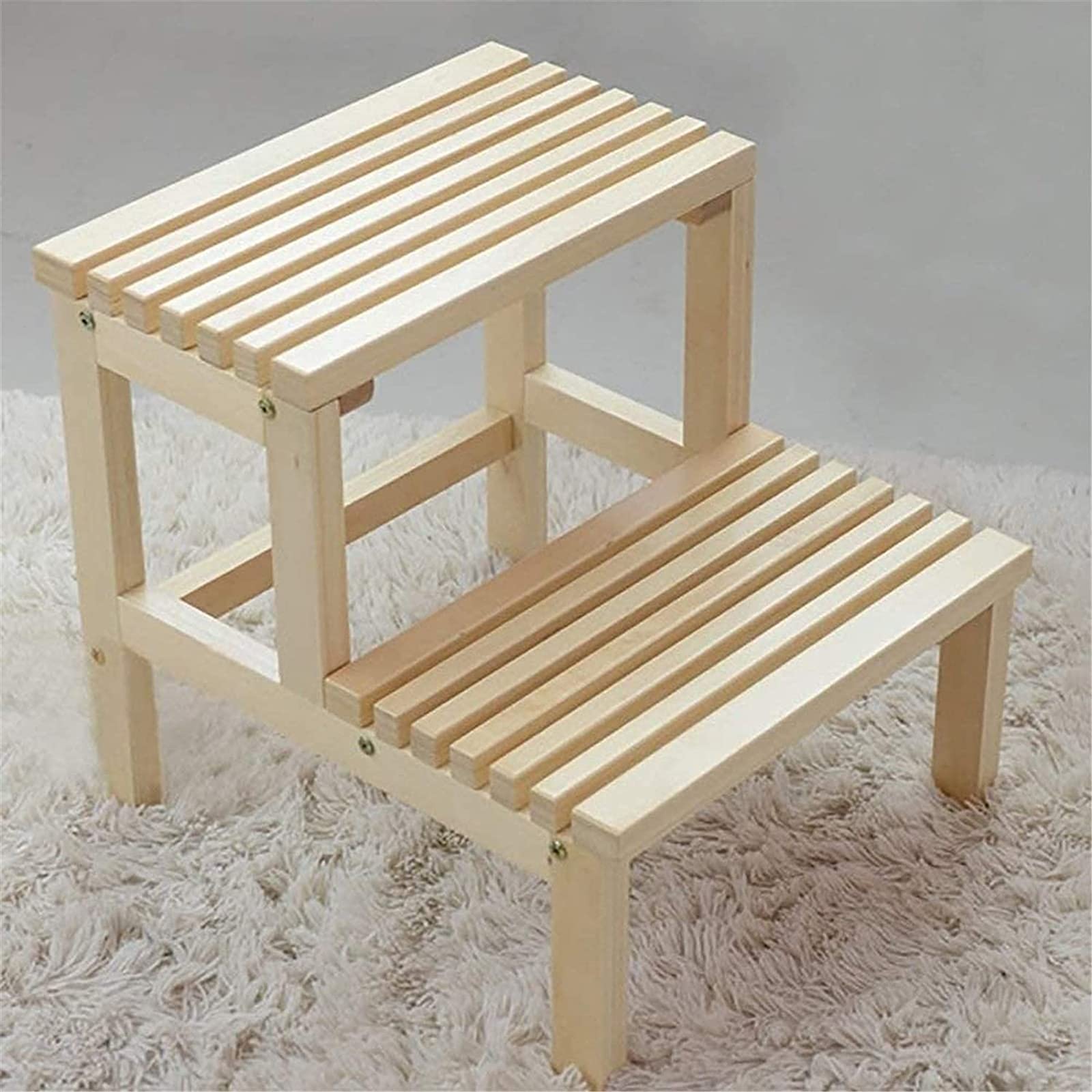 Portable 2-Tier Wooden Step Stool - Sturdy Hardwood Ladder for Bed, Kitchen & Bathroom - No Assembly Required - Perfect as Bed Step Stool, Plant Stand & Home Decor