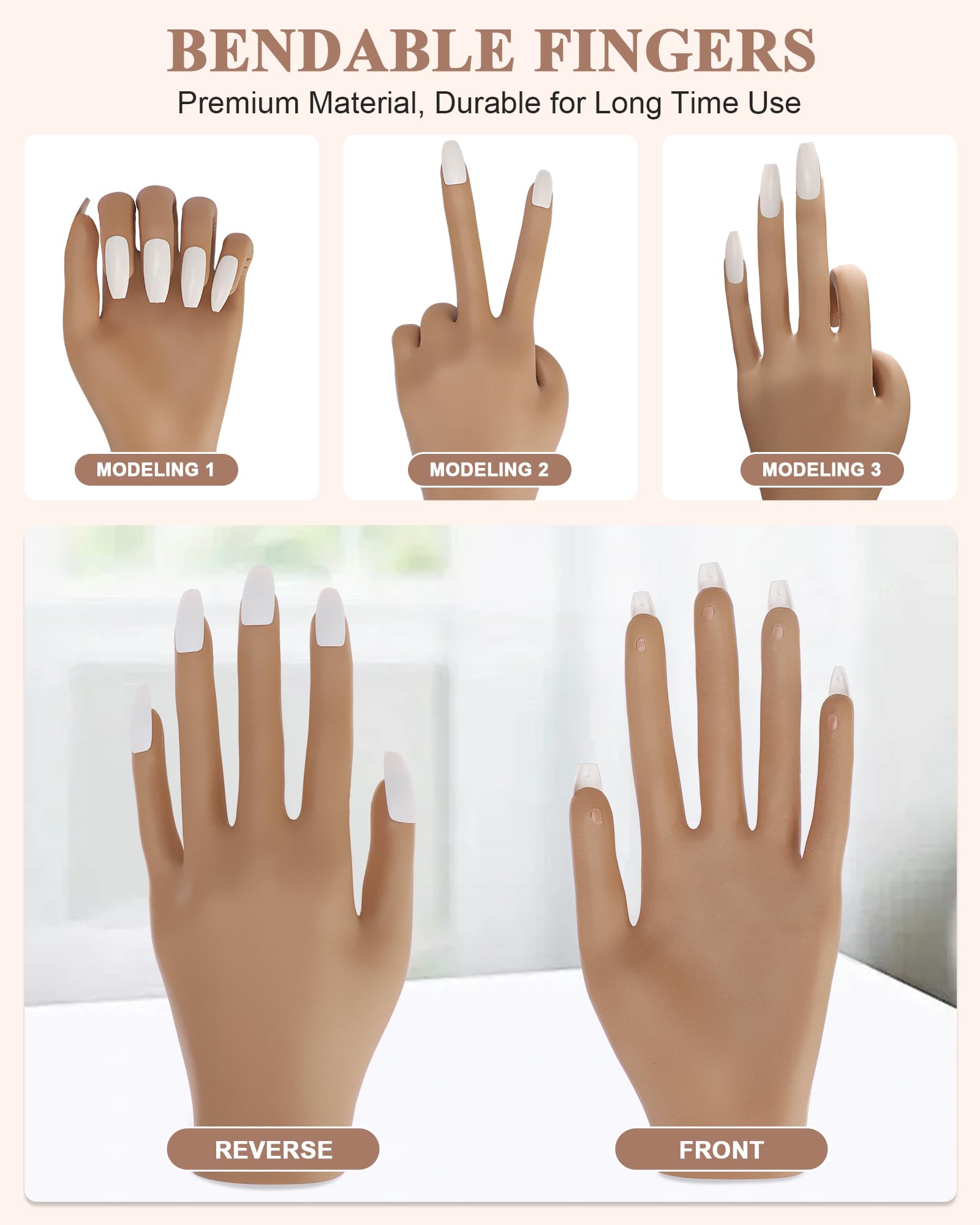 Professional Silicone Practice Hand for Acrylic Nails - Non-Slip Nail Training Hand Model for Beginners (13.7 x 6.29 x 1.88in) - Perfect for Nail Art Practice, Salon Training & DIY Manicure at Home