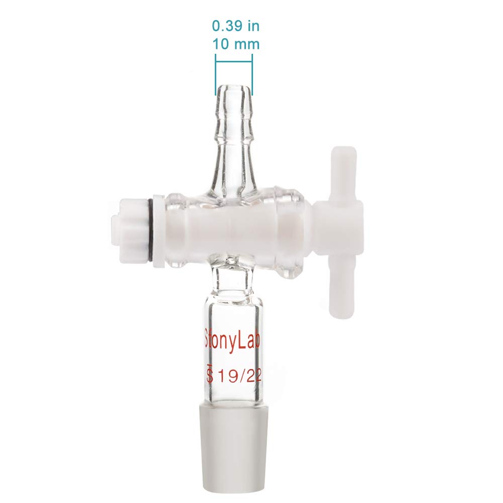 StonyLab Vacuum Flow Control Adapter with PTFE Stopcock - 19/22 Joint & Straight Hose Connector for Laboratory Equipment | Perfect for Distillation, Filtration & Chemical Transfer Processes