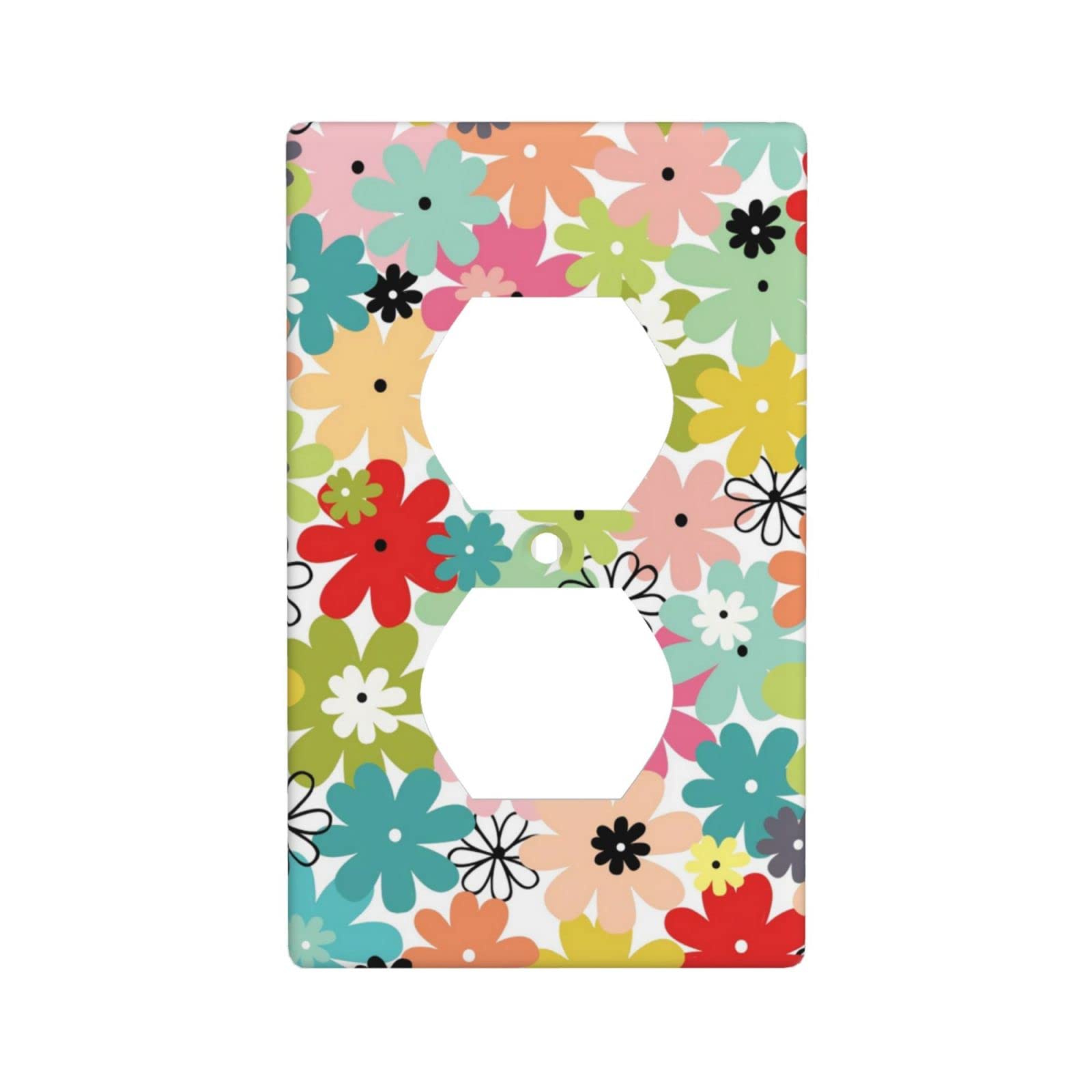 ZTUOECV Red Pink Blue Floral Light Switch Cover - Decorative Duplex Outlet Wall Plate for Home & Kitchen Decor - 1 Gang (PHOI511) - Perfect for Bedroom, Living Room & Office Decorations