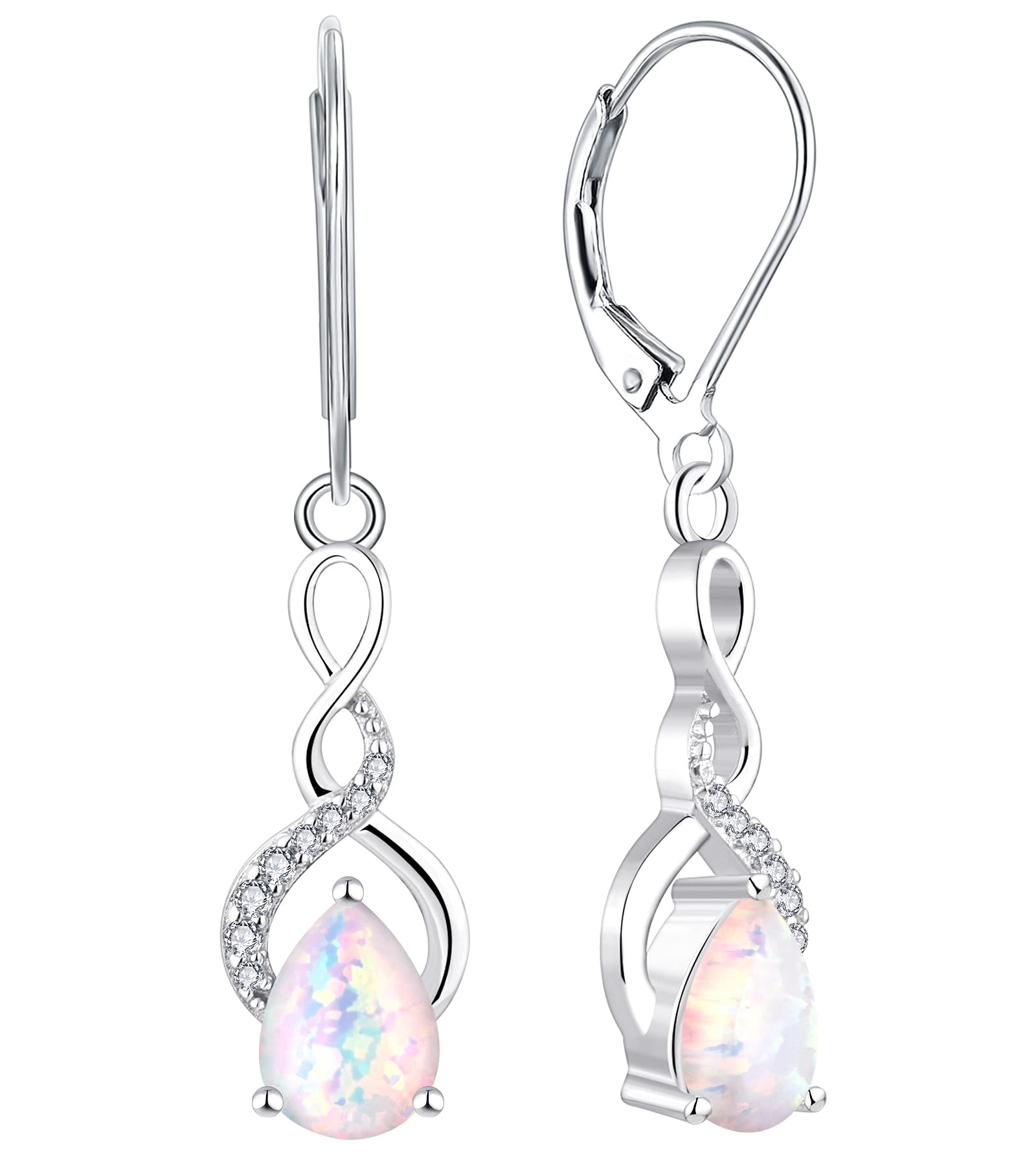 925 Sterling Silver Infinity Dangle Drop Earrings with Pear Cut Birthstone - Leverback Earrings for Women | Perfect for Weddings, Anniversaries & Gift Giving